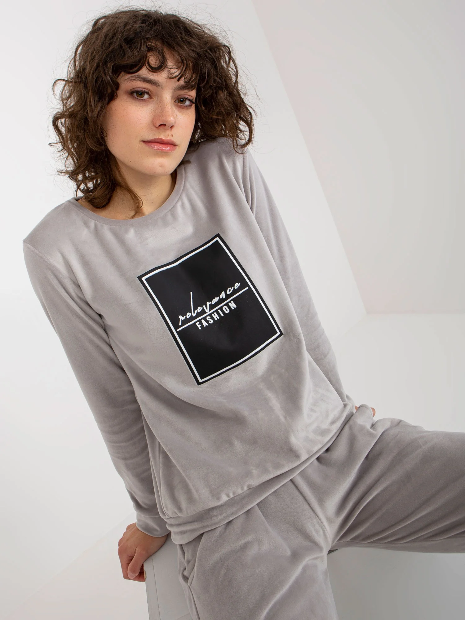Compleu Dama Maneca lunga, Mansete elastice, RELEVANCE, Gri Casual - Image 4