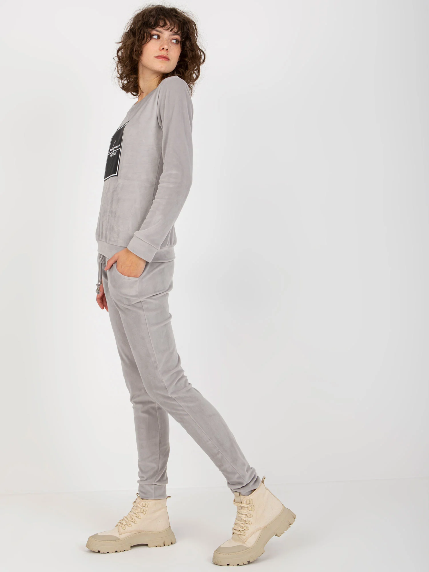 Compleu Dama Maneca lunga, Mansete elastice, RELEVANCE, Gri Casual - Image 2