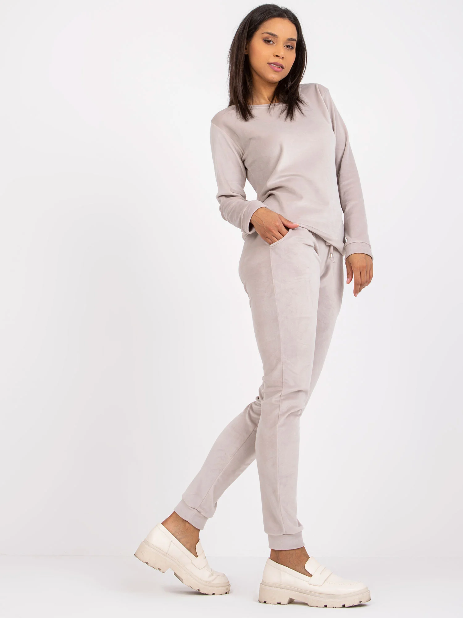 Compleu Dama Maneca lunga, Decolteu rotund, RUE PARIS, Gri - imagine 4