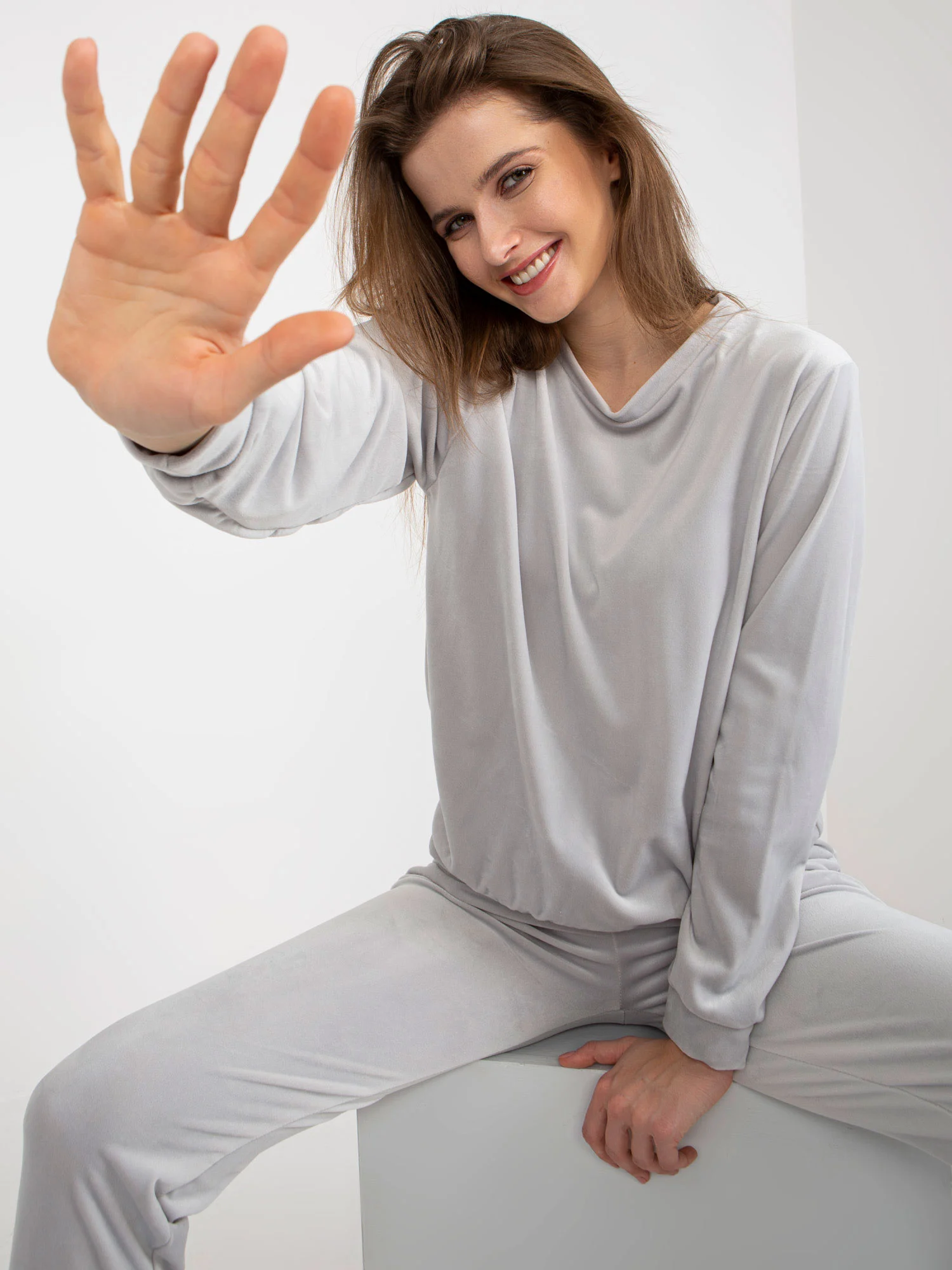 Compleu Dama Lunga, Mansete elastice, RUE PARIS, Gri Casual - imagine 6