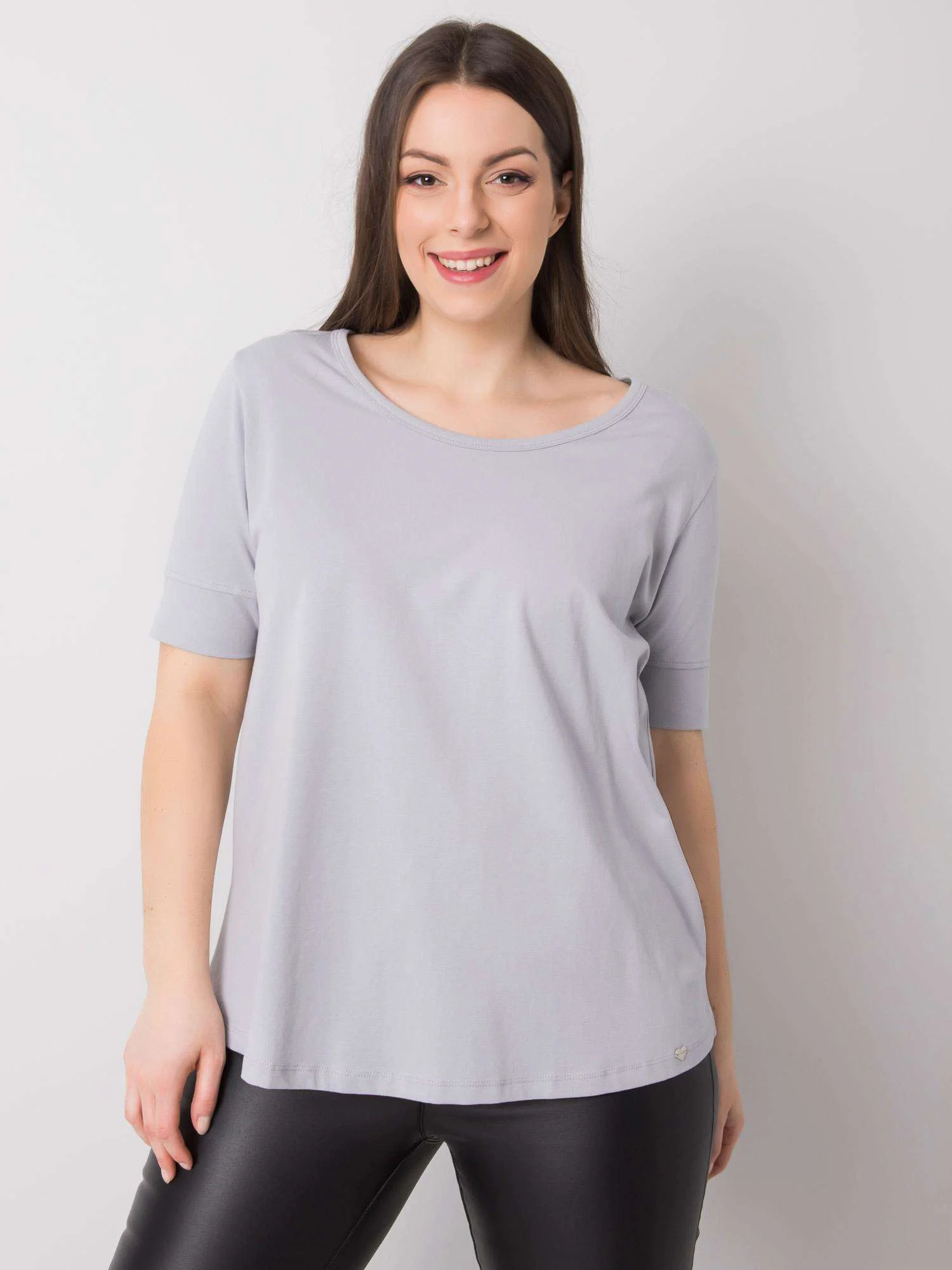 Tricou Dama Mini, Decolteu barcuta, BASIC FEEL GOOD, Gri Casual Marimi Mari - imagine 5