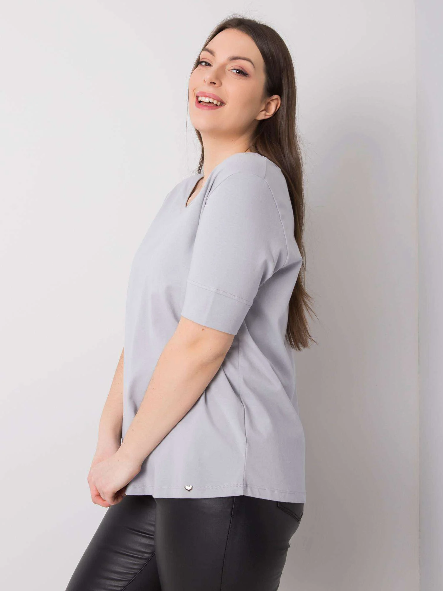Tricou Dama Mini, Decolteu barcuta, BASIC FEEL GOOD, Gri Casual Marimi Mari - imagine 3