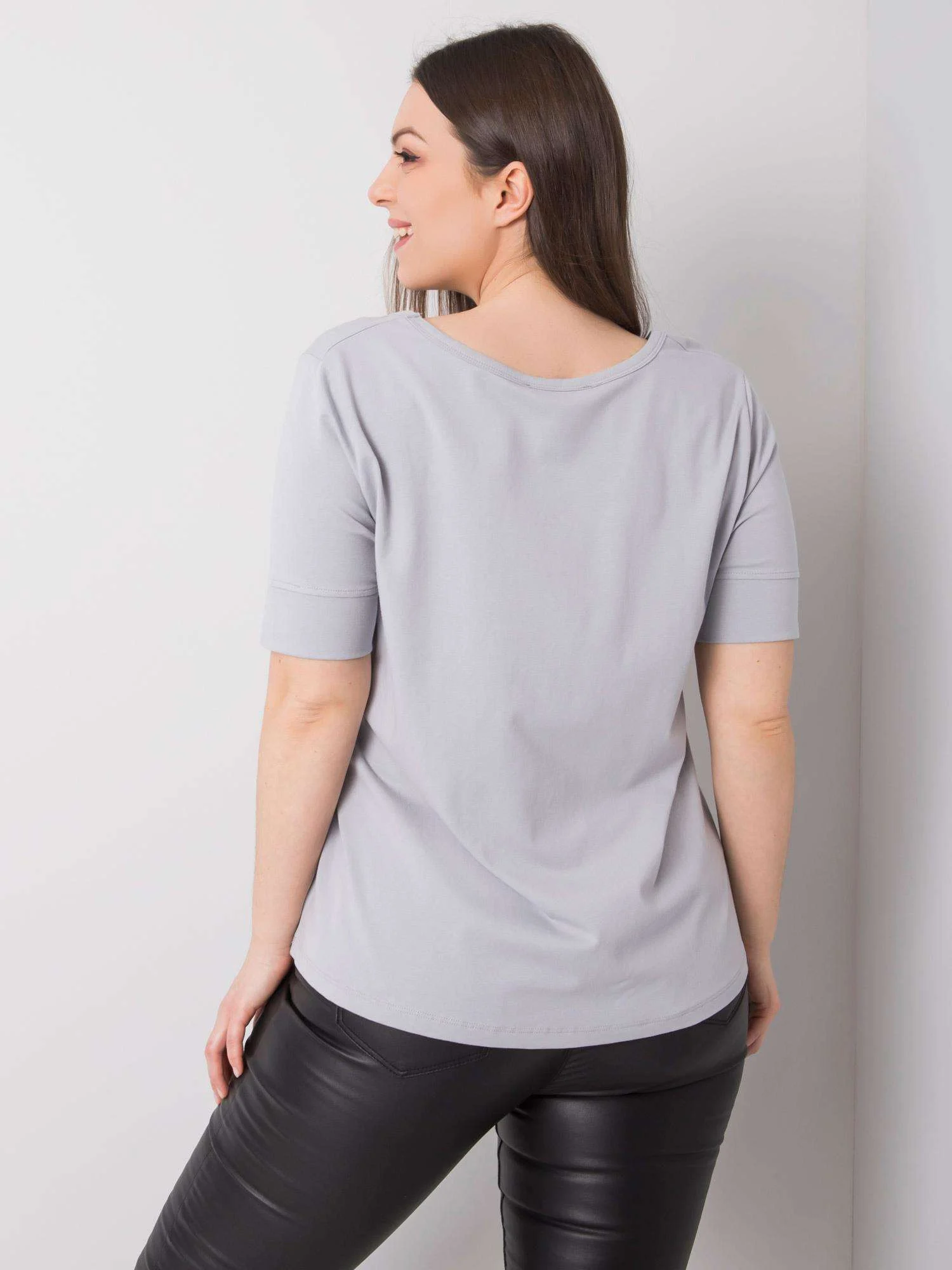 Tricou Dama Mini, Decolteu barcuta, BASIC FEEL GOOD, Gri Casual Marimi Mari - imagine 4