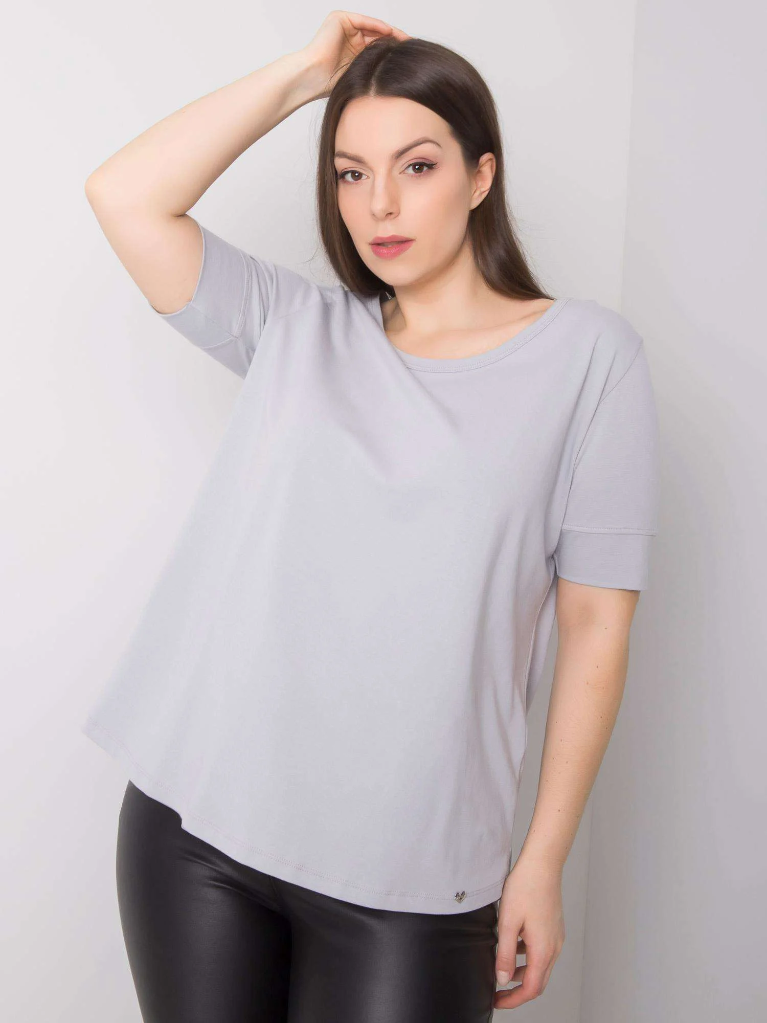 Tricou Dama Mini, Decolteu barcuta, BASIC FEEL GOOD, Gri Casual Marimi Mari - imagine 2