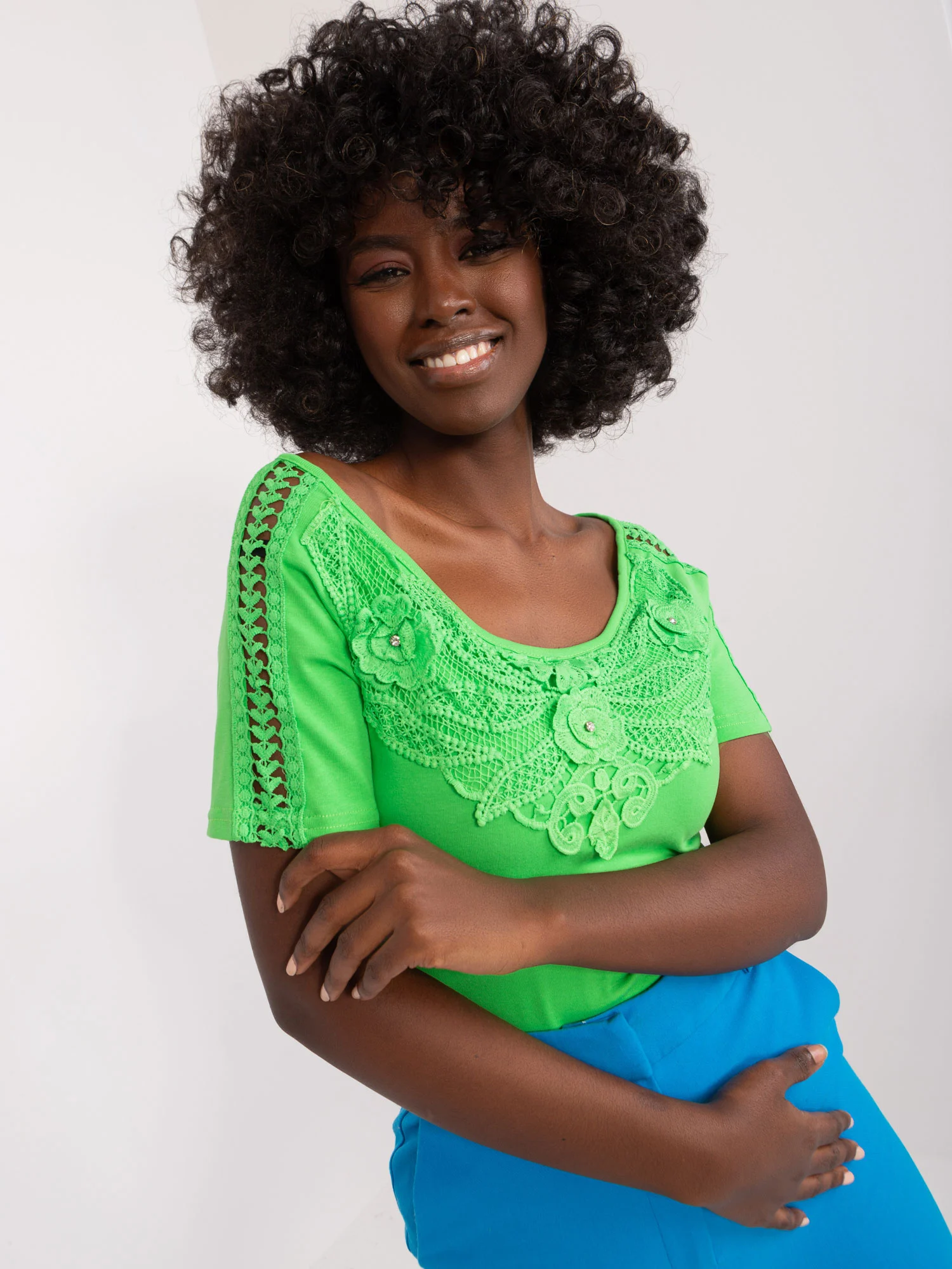 Bluza Dama Mini, Dantela, Ambitionfly, Verde Casual - imagine 4