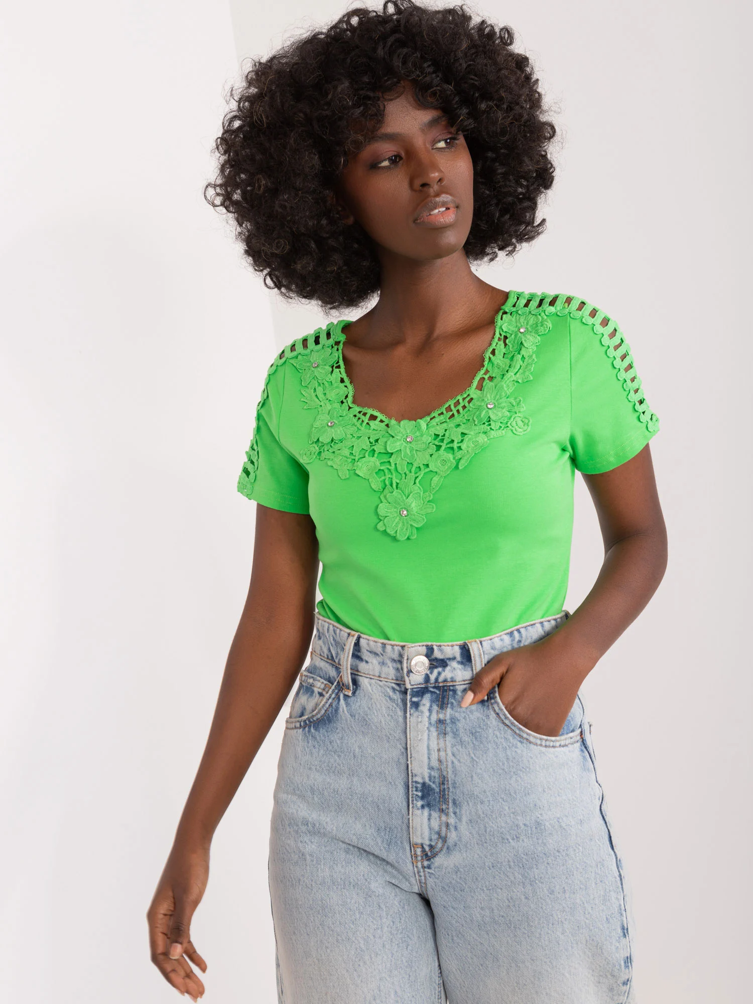 Bluza Dama Mini, Dantela, Ambitionfly, Verde Casual - imagine 5