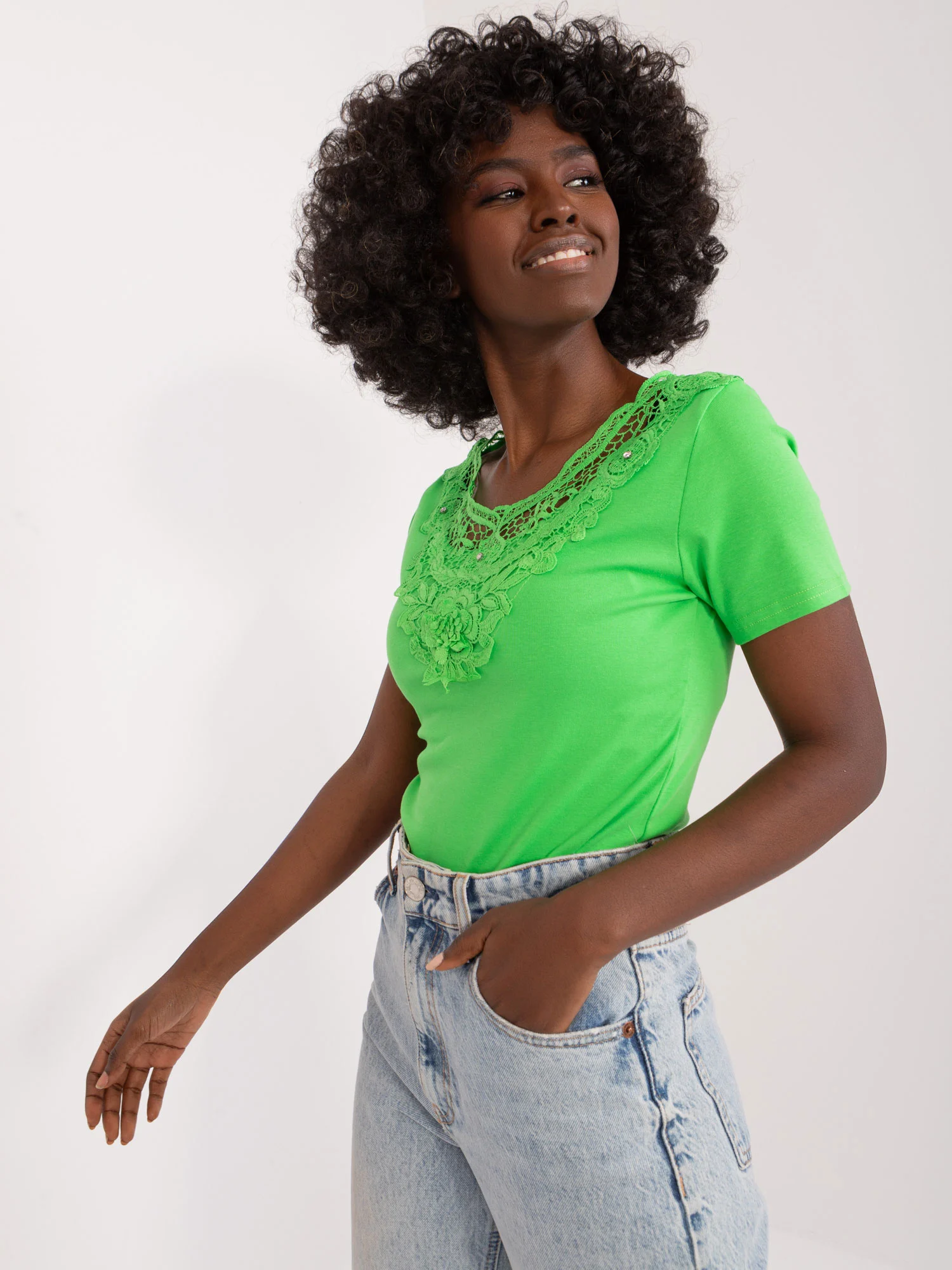 Bluza Dama Mini, Dantela, Ambitionfly, Verde Casual - imagine 3