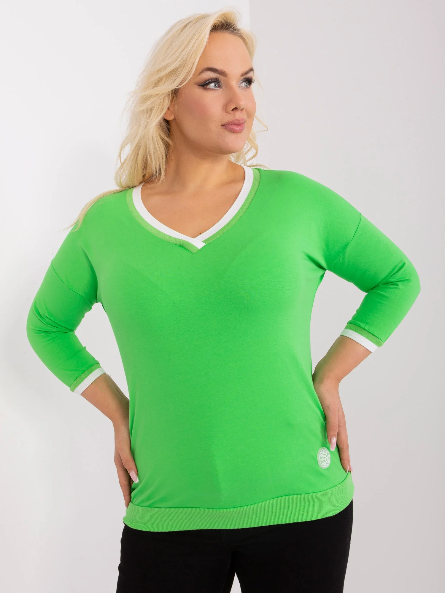 Bluza Dama Maneca 3/4, Decolteu in V, RELEVANCE, Verde Eleganta Office - imagine 4