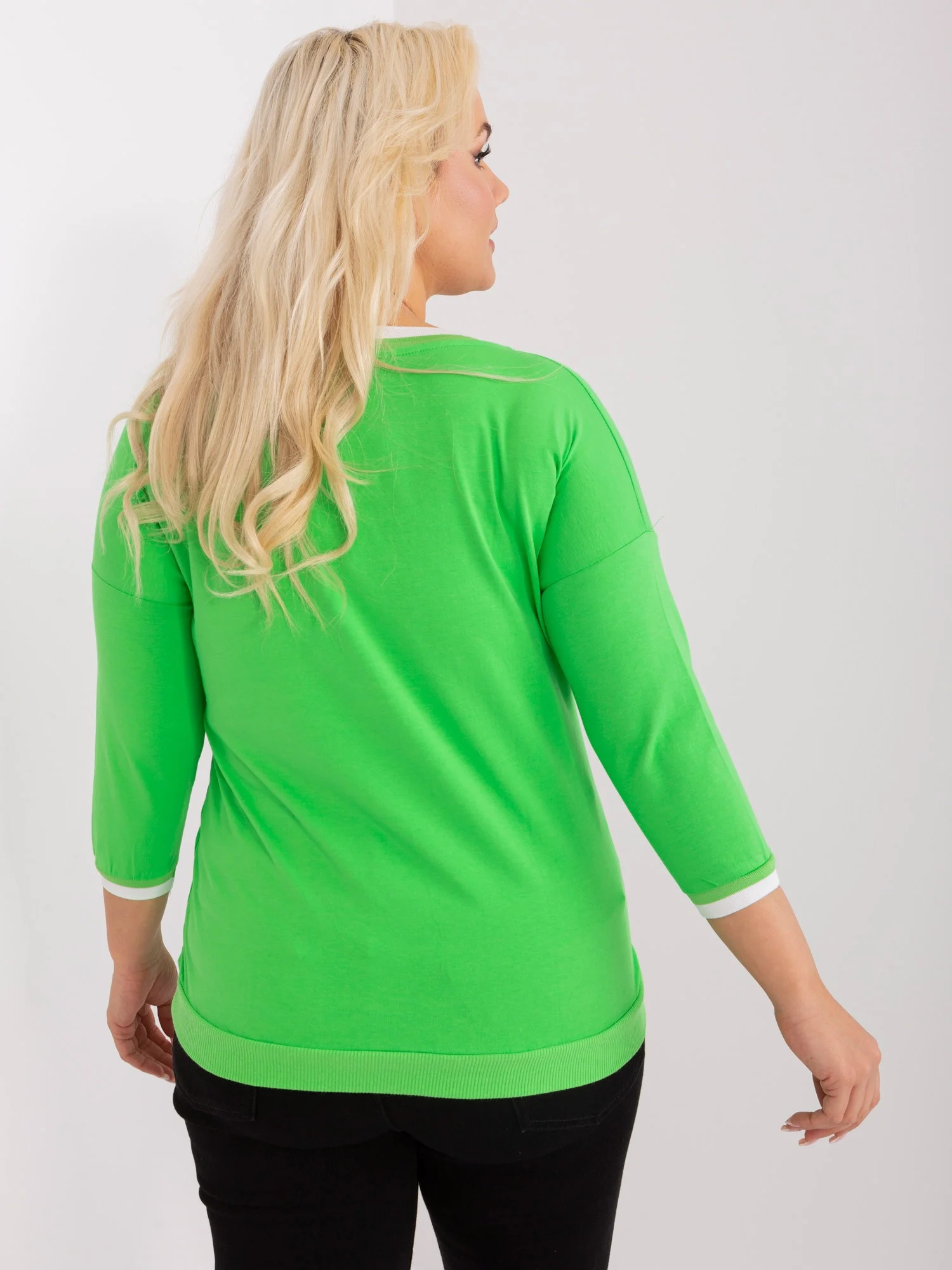 Bluza Dama Maneca 3/4, Decolteu in V, RELEVANCE, Verde Eleganta Office - imagine 2