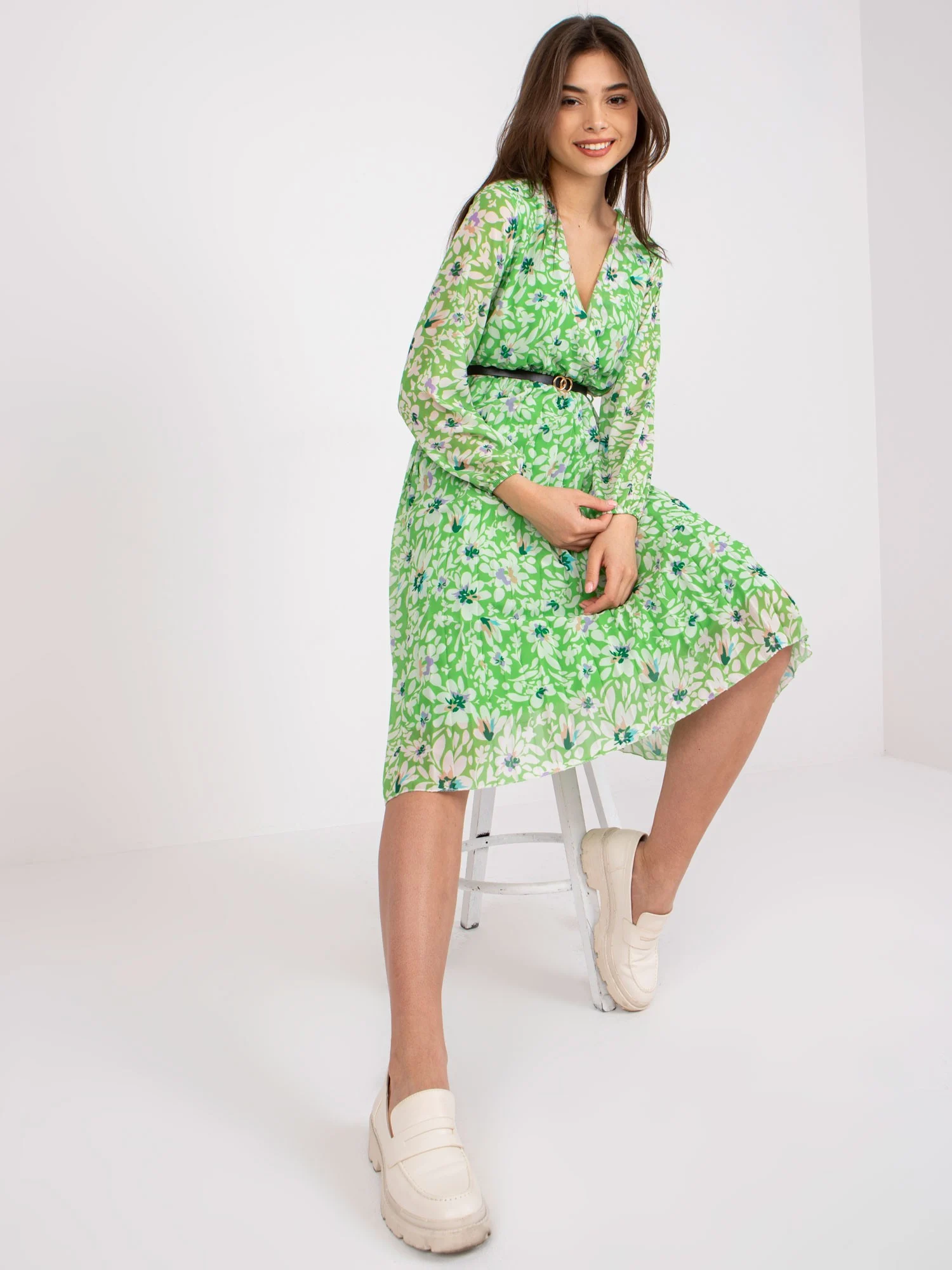 Rochie Dama Maxi, Floral, ITALY MODA, Verde Eleganta Office - Image 6