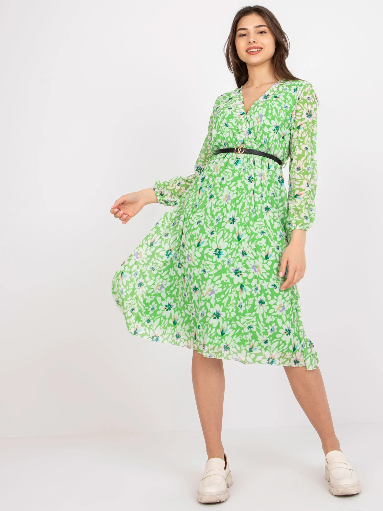Rochie Dama Maxi, Floral, ITALY MODA, Verde Eleganta Office - Image 5