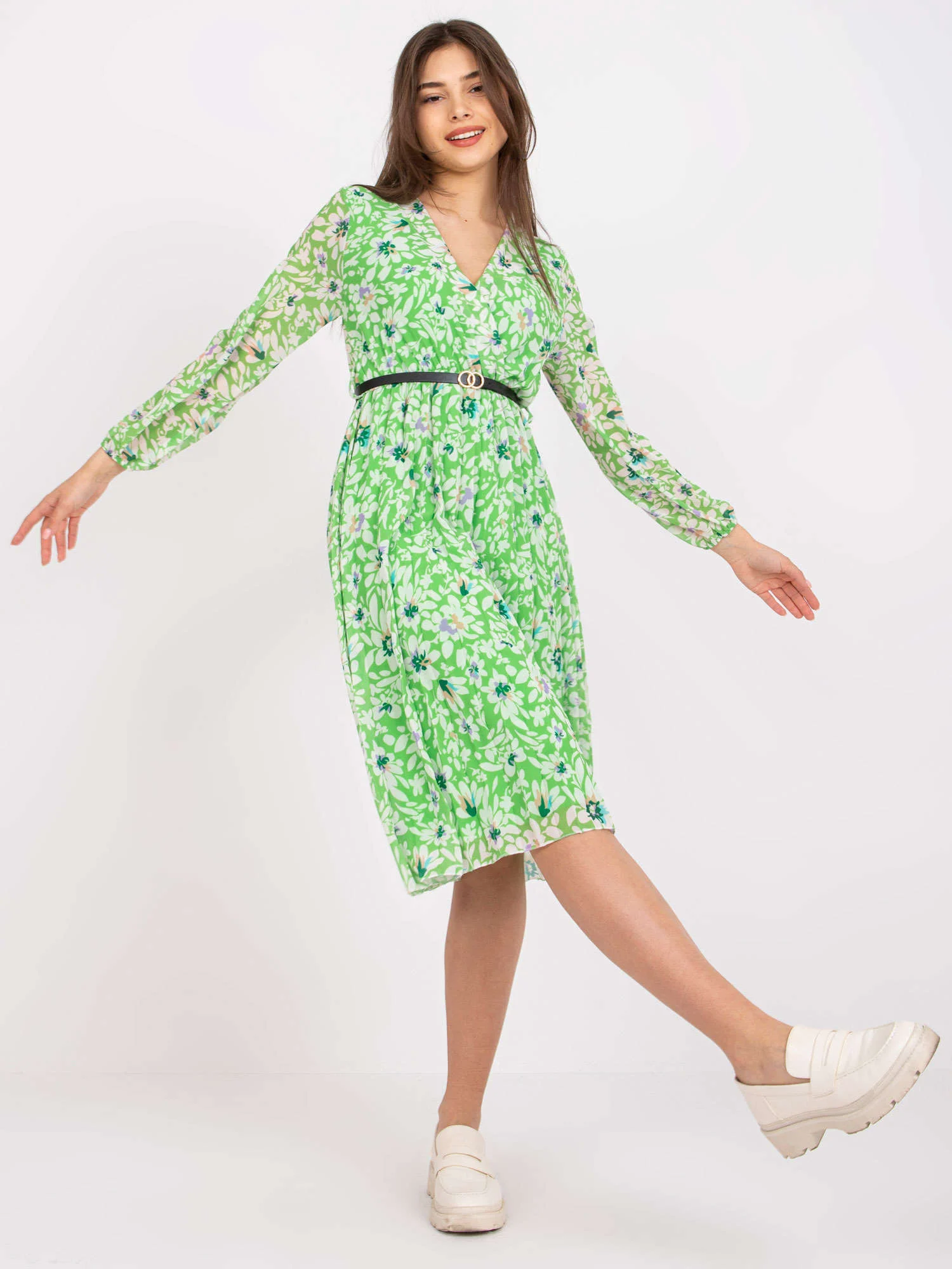 Rochie Dama Maxi, Floral, ITALY MODA, Verde Eleganta Office - Image 3