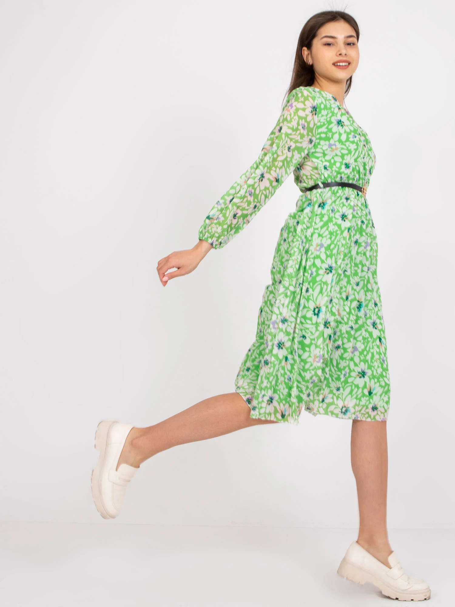 Rochie Dama Maxi, Floral, ITALY MODA, Verde Eleganta Office - Image 2