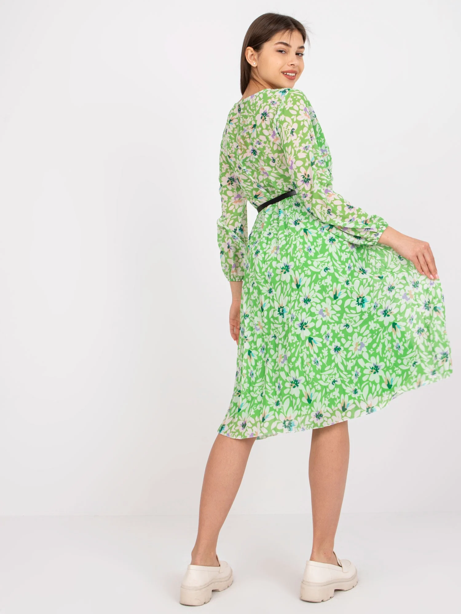 Rochie Dama Maxi, Floral, ITALY MODA, Verde Eleganta Office - Image 4
