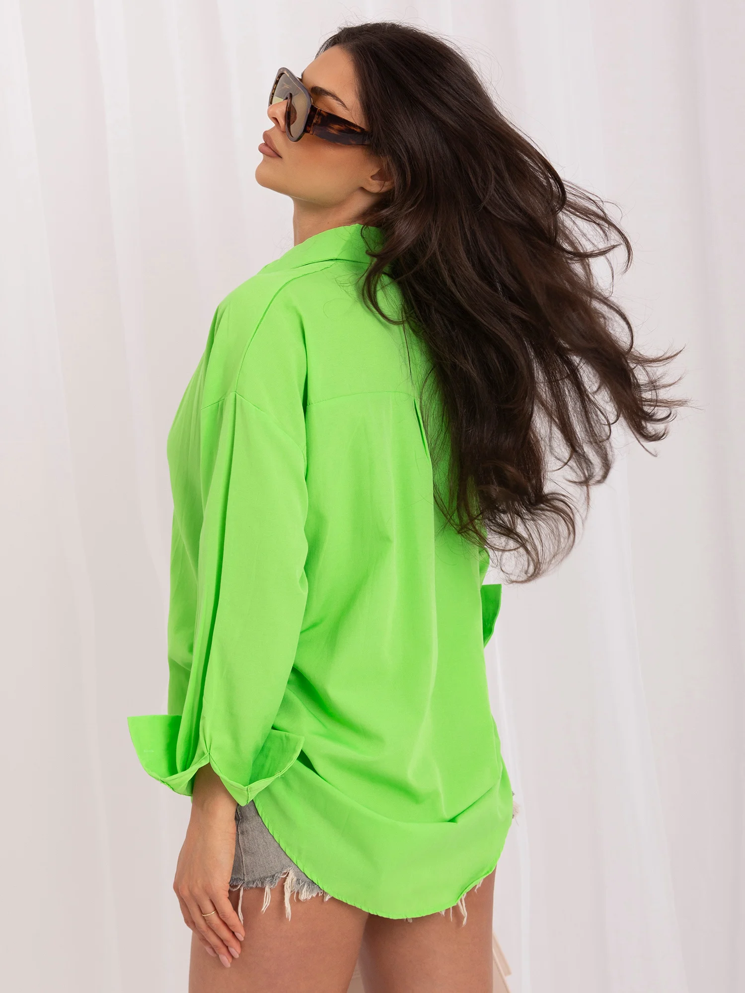 Camasa Dama Maneca lunga, Guler inalt, MISS FRA, Verde de Petrecere - imagine 4