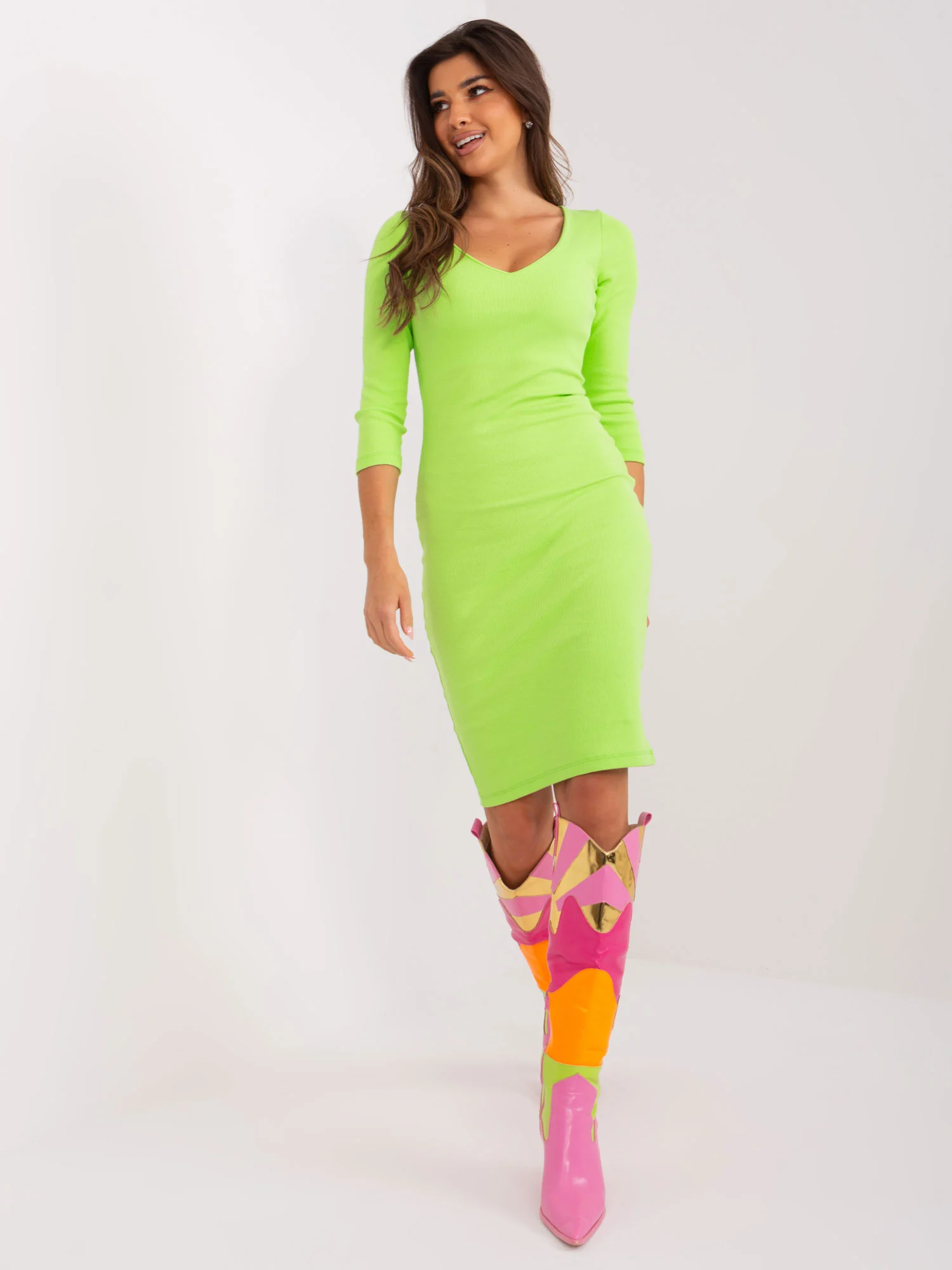 Rochie Dama Maneca 3/4, Dungi, RELEVANCE, Verde - Image 3