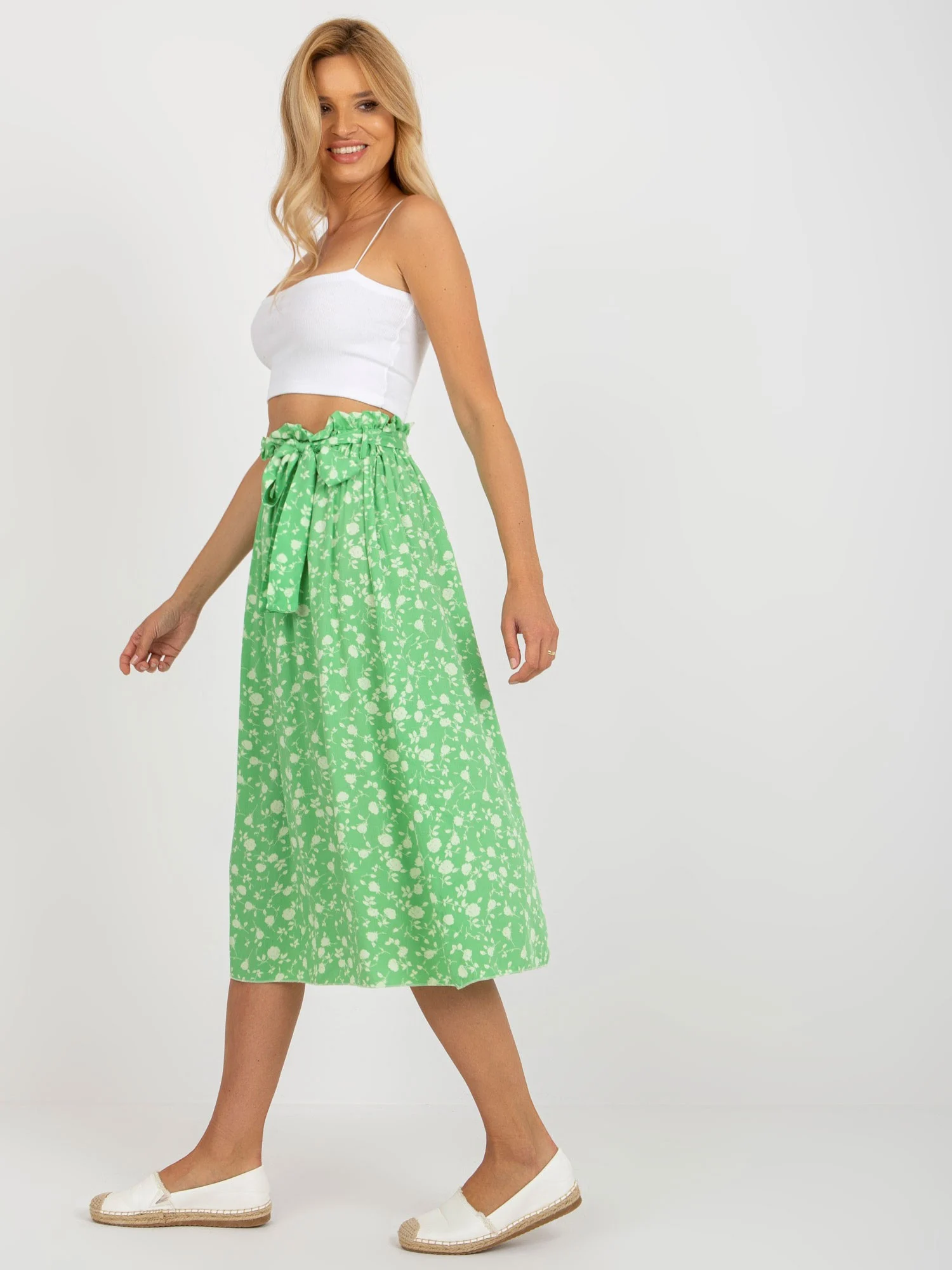 Fusta Dama Midi, Floral, RUE PARIS, Verde Casual - imagine 3