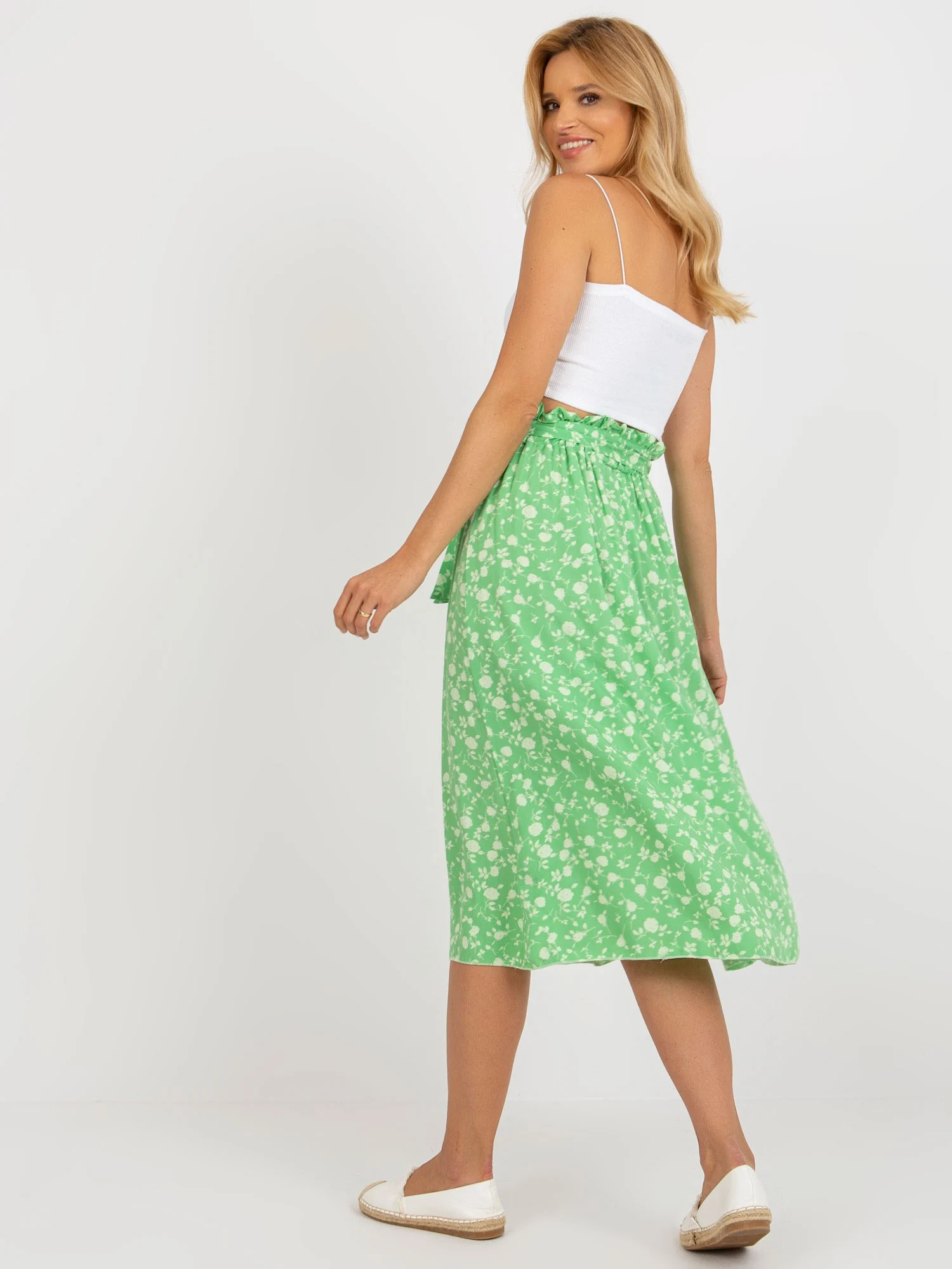 Fusta Dama Midi, Floral, RUE PARIS, Verde Casual - imagine 4