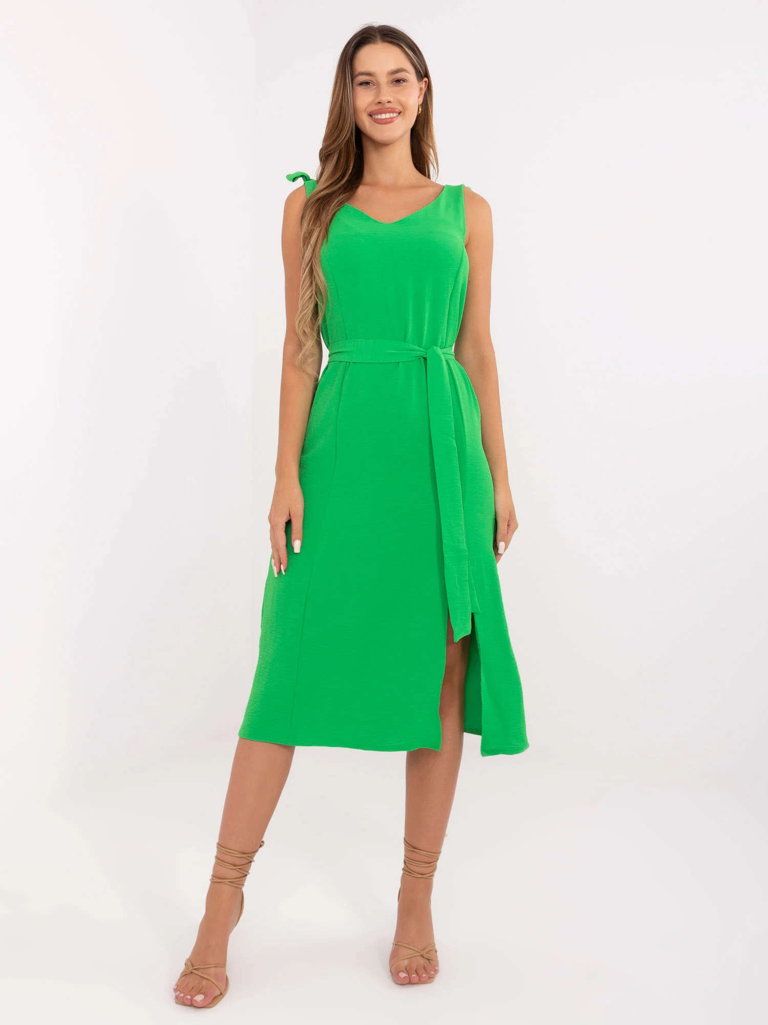 Rochie Dama Midi, Decolteu rotund, RUE PARIS, Verde de Vara - Image 2