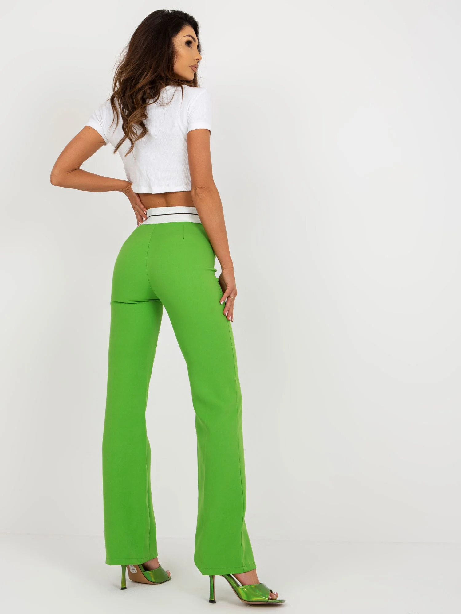 Pantaloni Dama Lejera, Guler inalt, ITALY MODA, Verde de Petrecere Marimi Mari - imagine 3