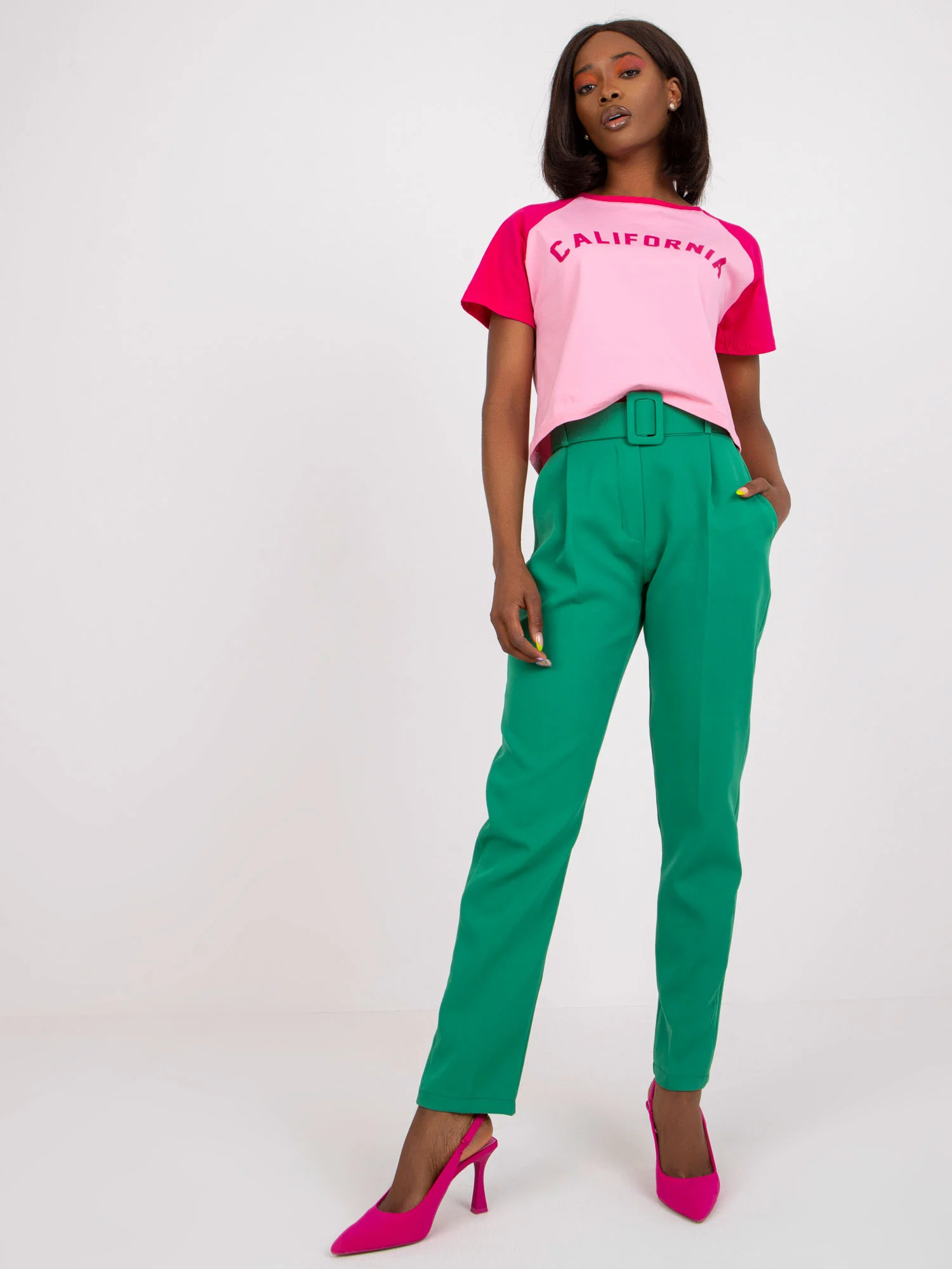 Pantaloni Dama Elegant, Poliester, ITALY MODA, Verde Eleganta Office Marimi Mari - Image 3