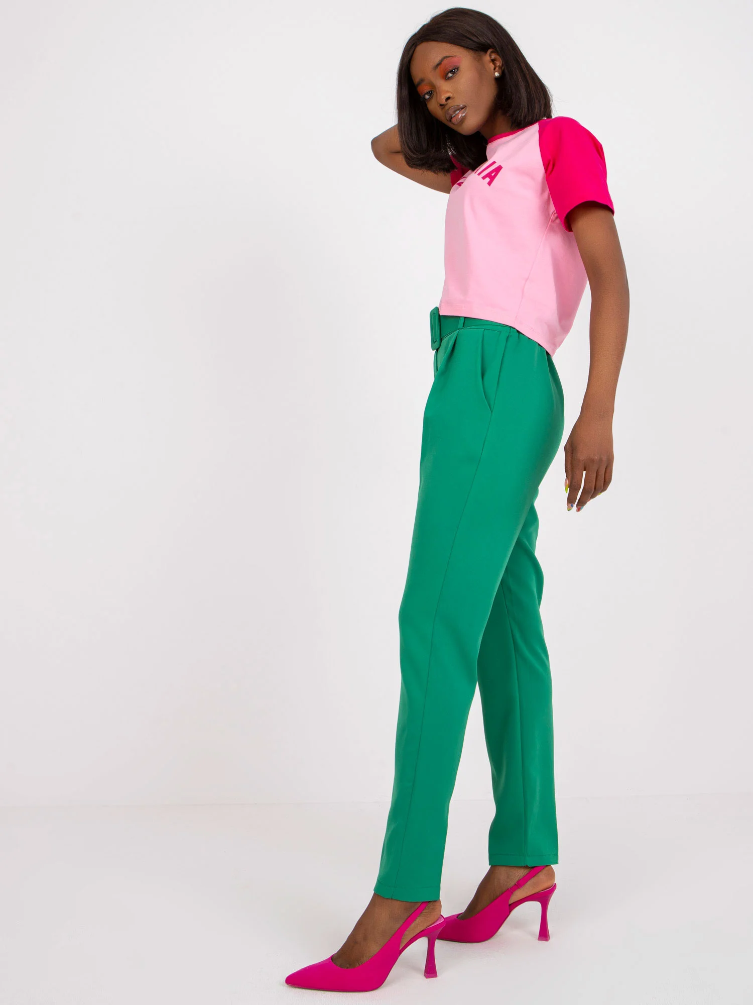 Pantaloni Dama Elegant, Poliester, ITALY MODA, Verde Eleganta Office Marimi Mari - Image 4
