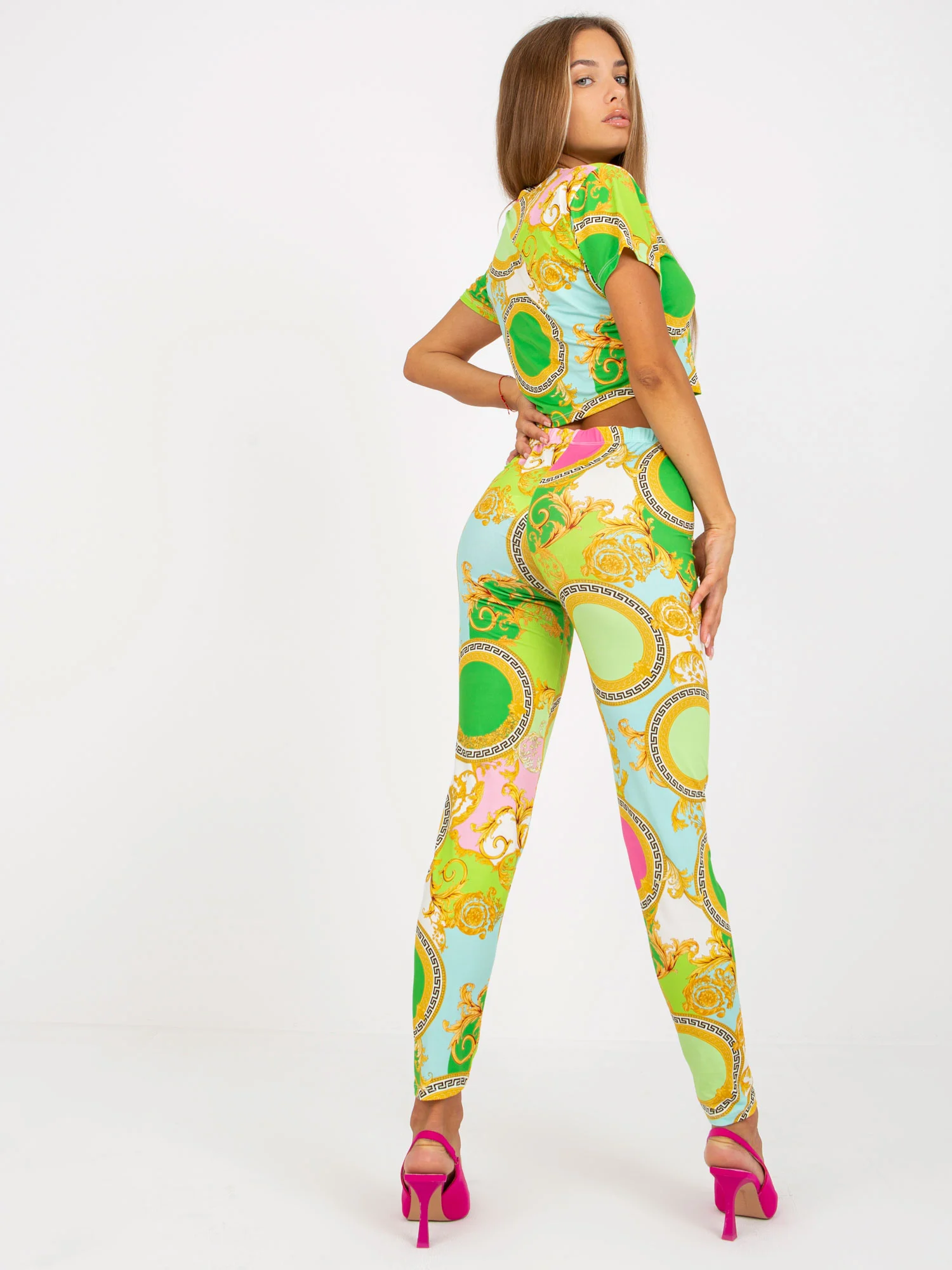 Compleu Dama Mini, Imprimat, ITALY MODA, Verde Casual - imagine 2