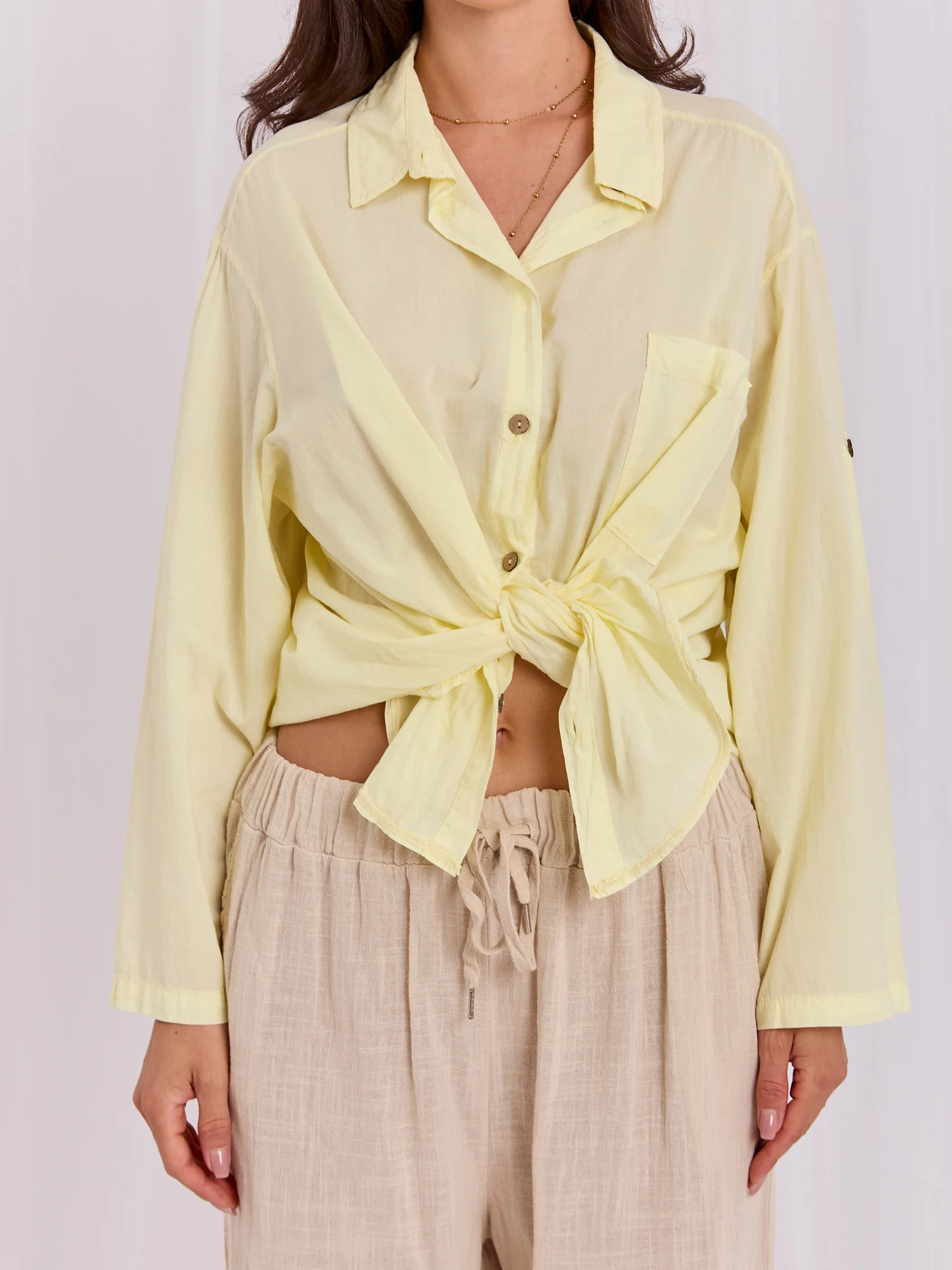 Camasa Dama Maneca lunga, Guler inalt, MU MU, Galben Casual - imagine 6