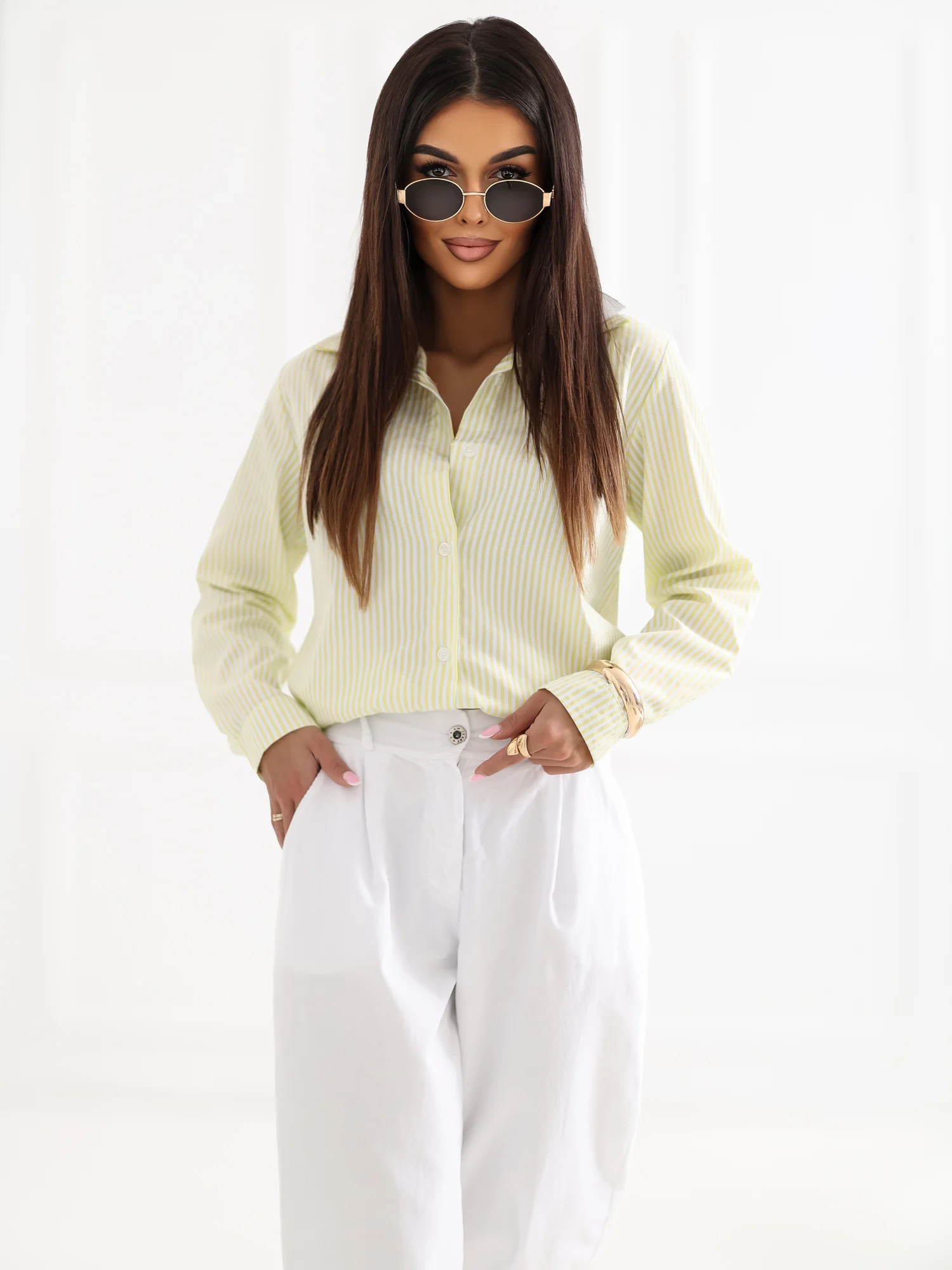 Camasa Dama Maneca lunga, Dungi, Maya, Galben Eleganta Office - imagine 6