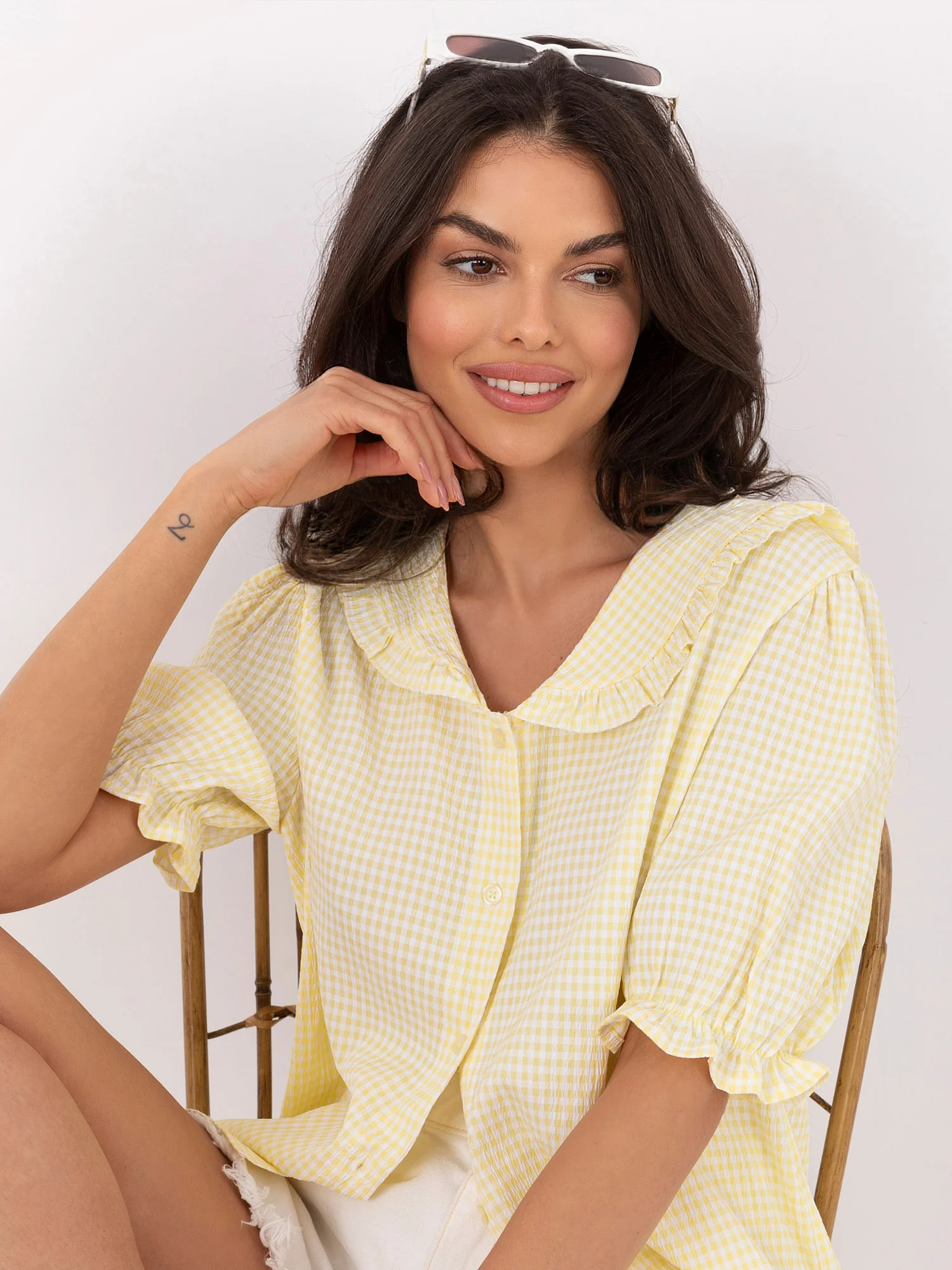 Camasa Dama Carouri, Guler inalt, ITALY MODA, Galben Eleganta Office - imagine 3