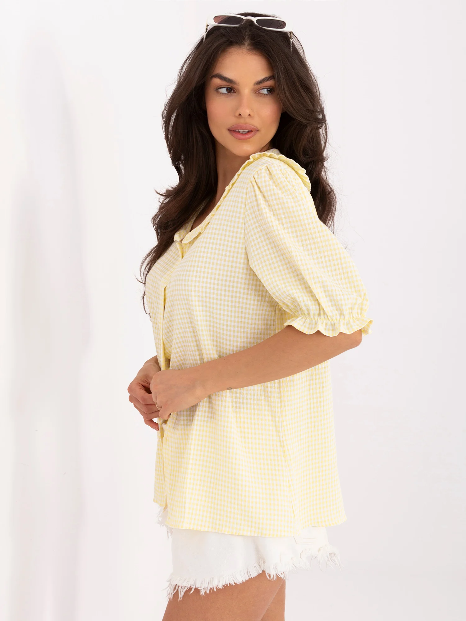 Camasa Dama Carouri, Guler inalt, ITALY MODA, Galben Eleganta Office - imagine 5
