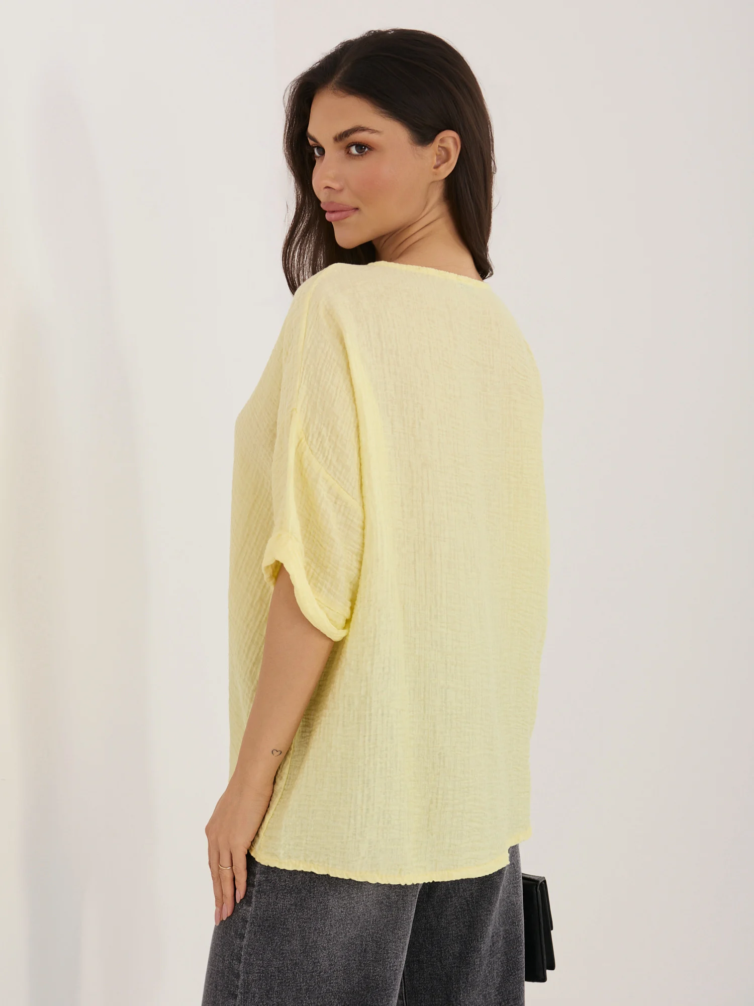 Bluza Dama Mini, Decolteu in V, ITALY MODA, Galben - imagine 2