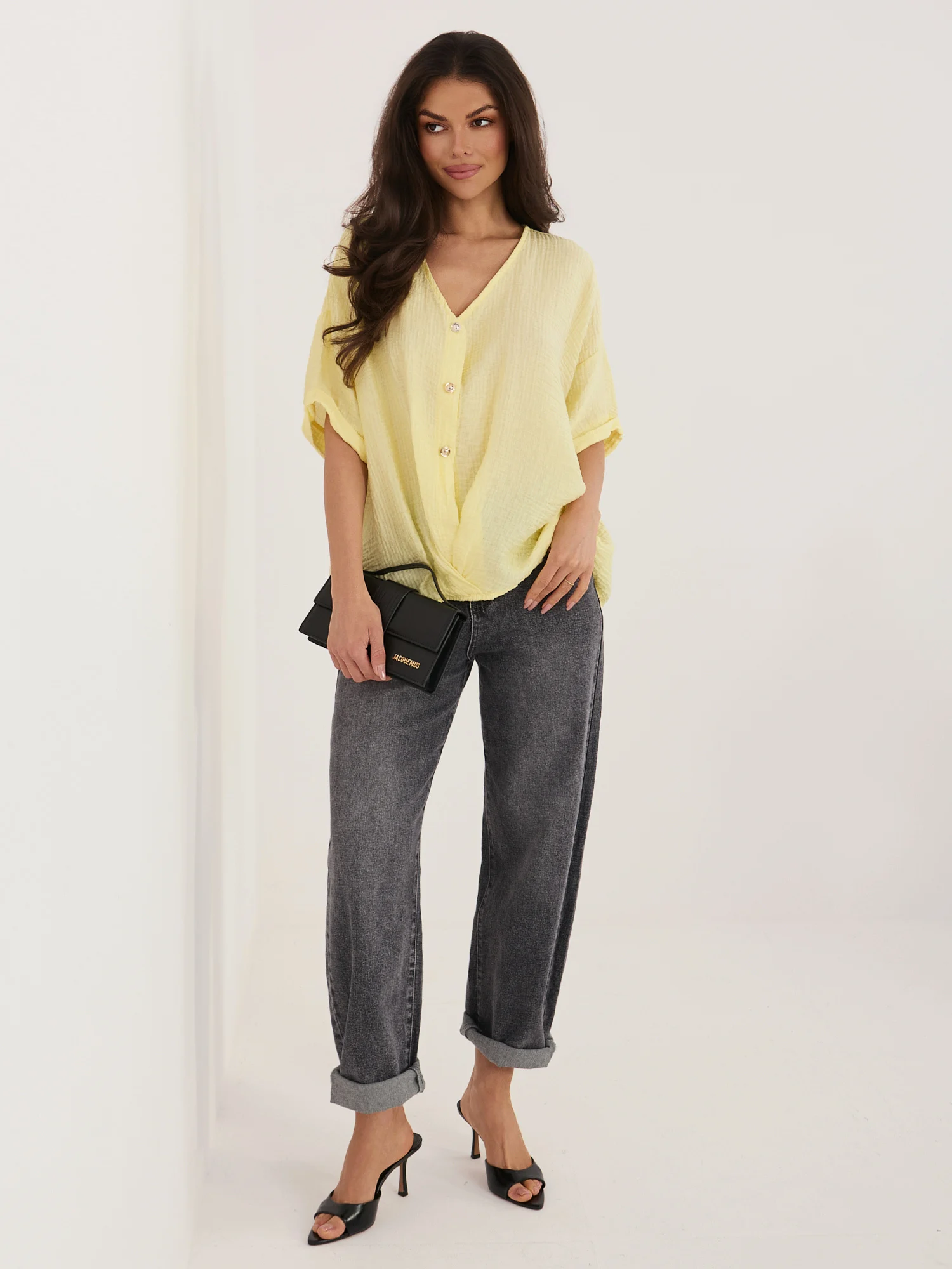 Bluza Dama Mini, Decolteu in V, ITALY MODA, Galben - imagine 6