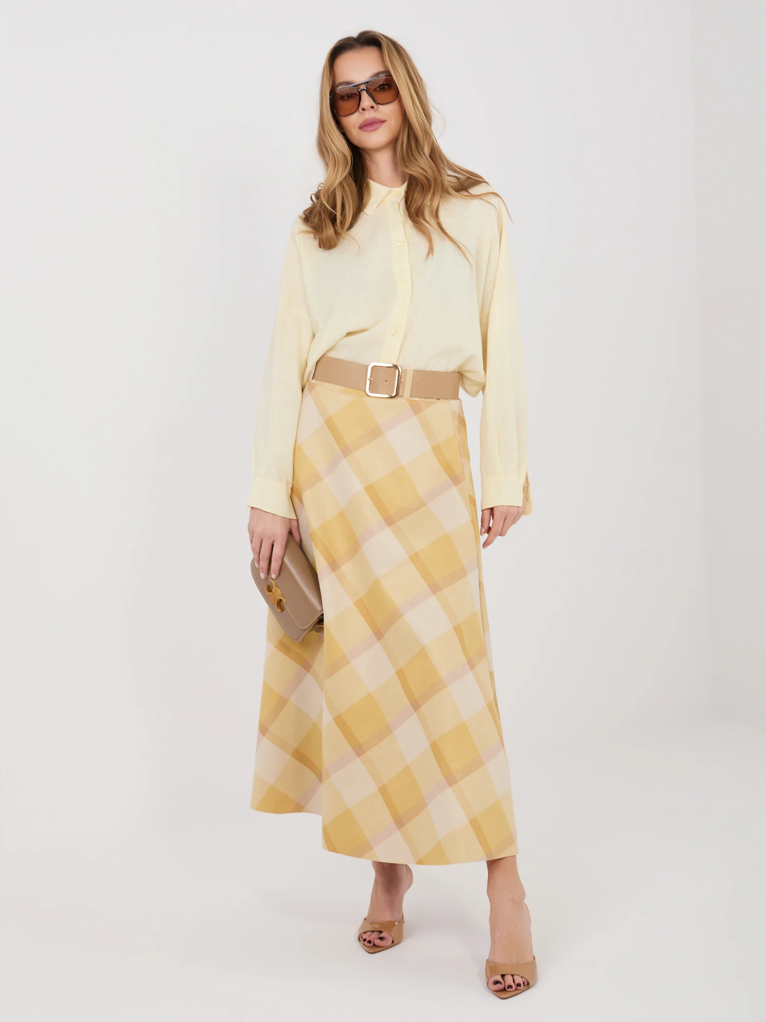 Camasa Dama Maneca lunga, Guler inalt, ITALY MODA, Galben Eleganta Office - imagine 6