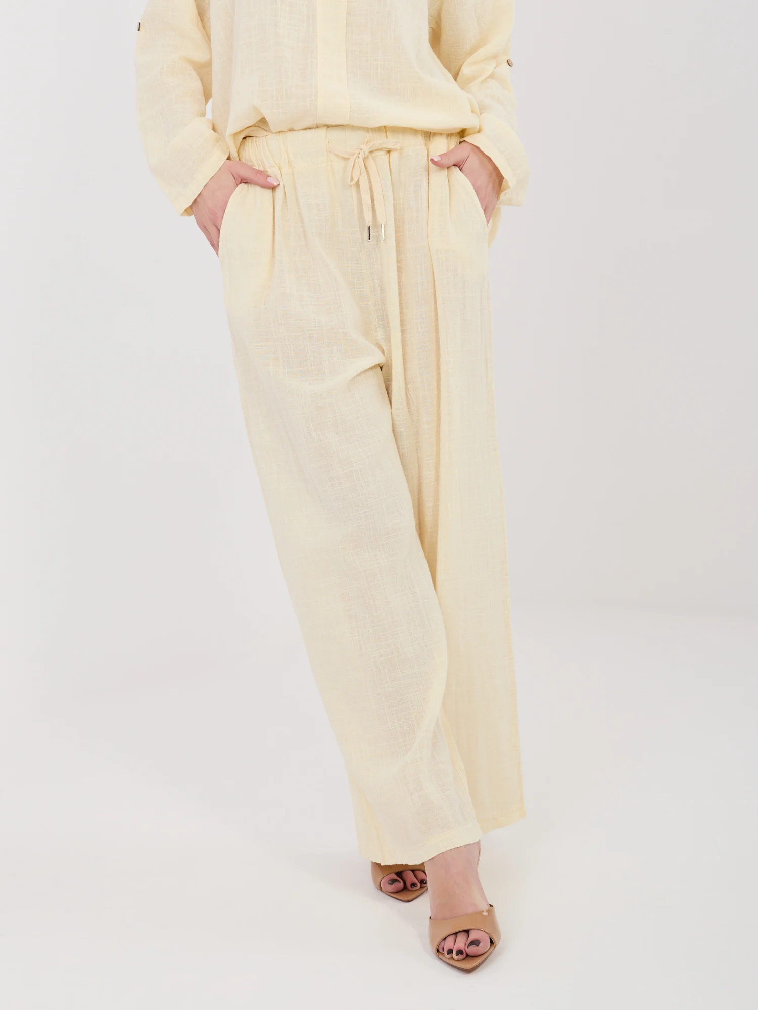 Pantaloni Dama Larga, Guler inalt, ITALY MODA, Galben - imagine 2