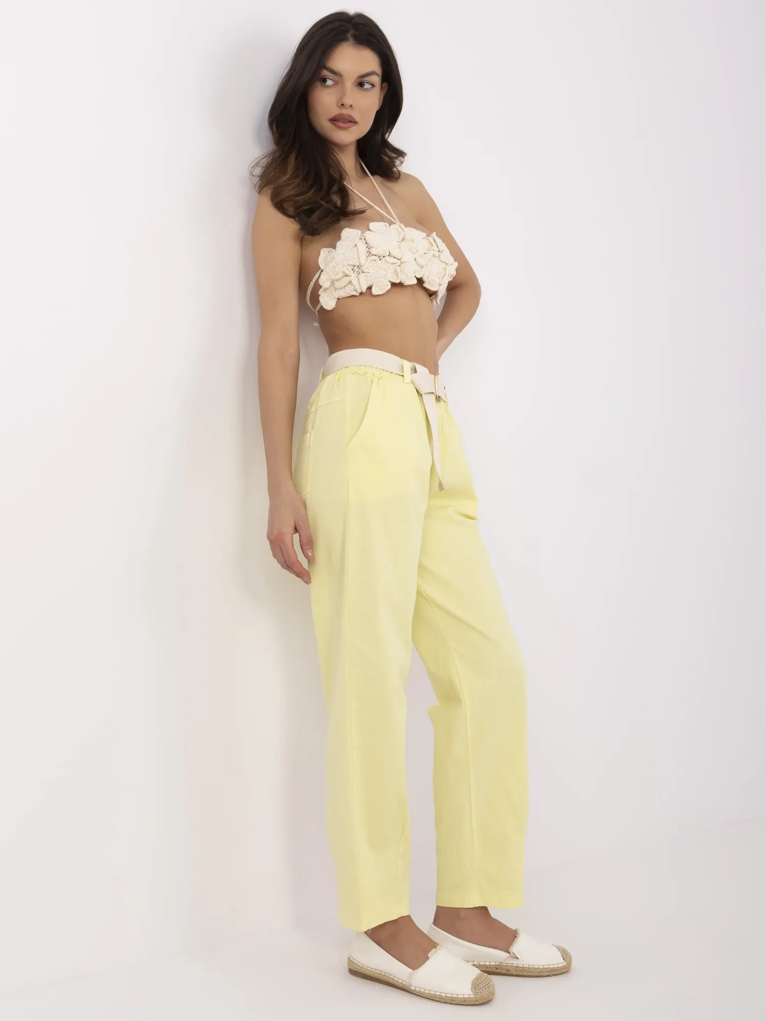 Pantaloni Dama Dreapta, Guler inalt, ITALY MODA, Galben Eleganta Office - Image 3