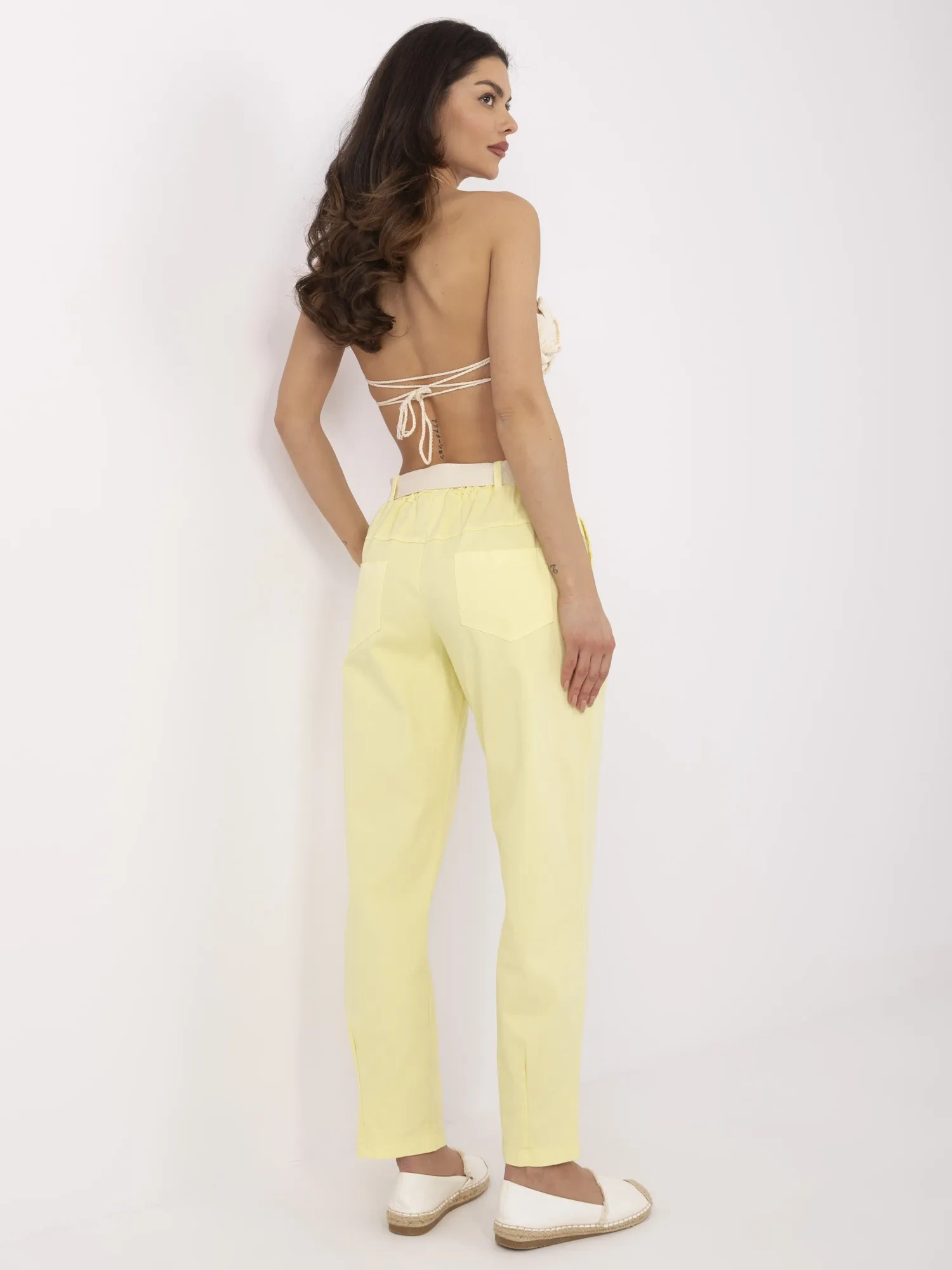 Pantaloni Dama Dreapta, Guler inalt, ITALY MODA, Galben Eleganta Office - Image 5