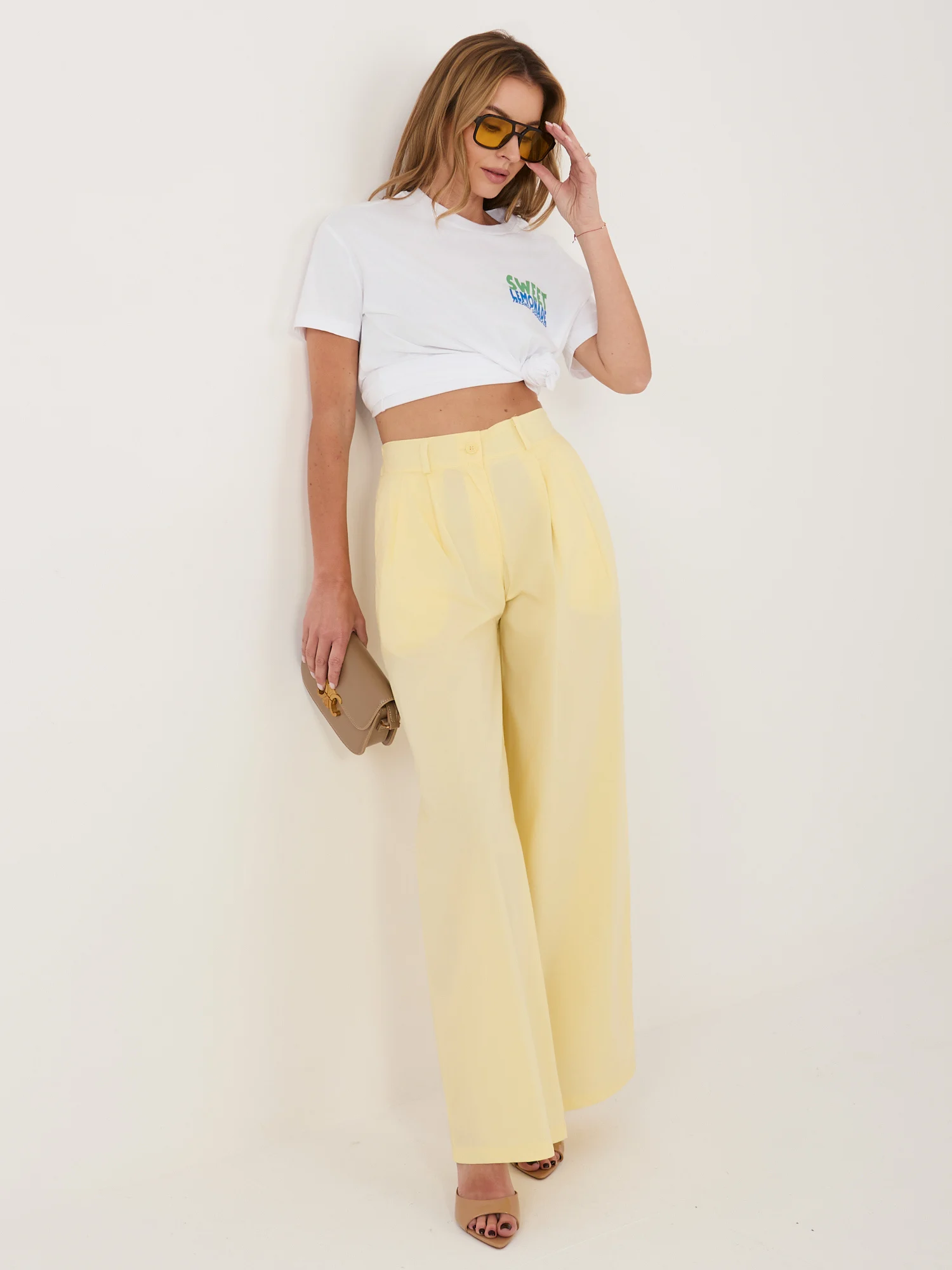 Pantaloni Dama Lunga, Larga, RUE PARIS, Galben Eleganta Office - imagine 4