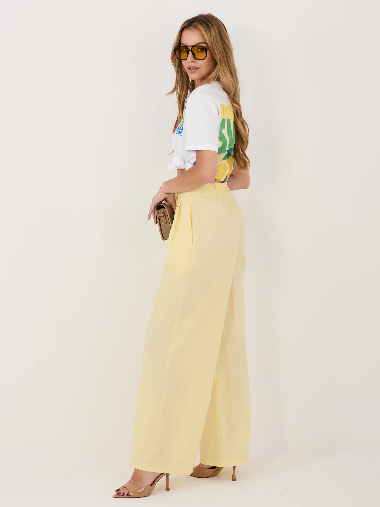 Pantaloni Dama Lunga, Larga, RUE PARIS, Galben Eleganta Office - imagine 2