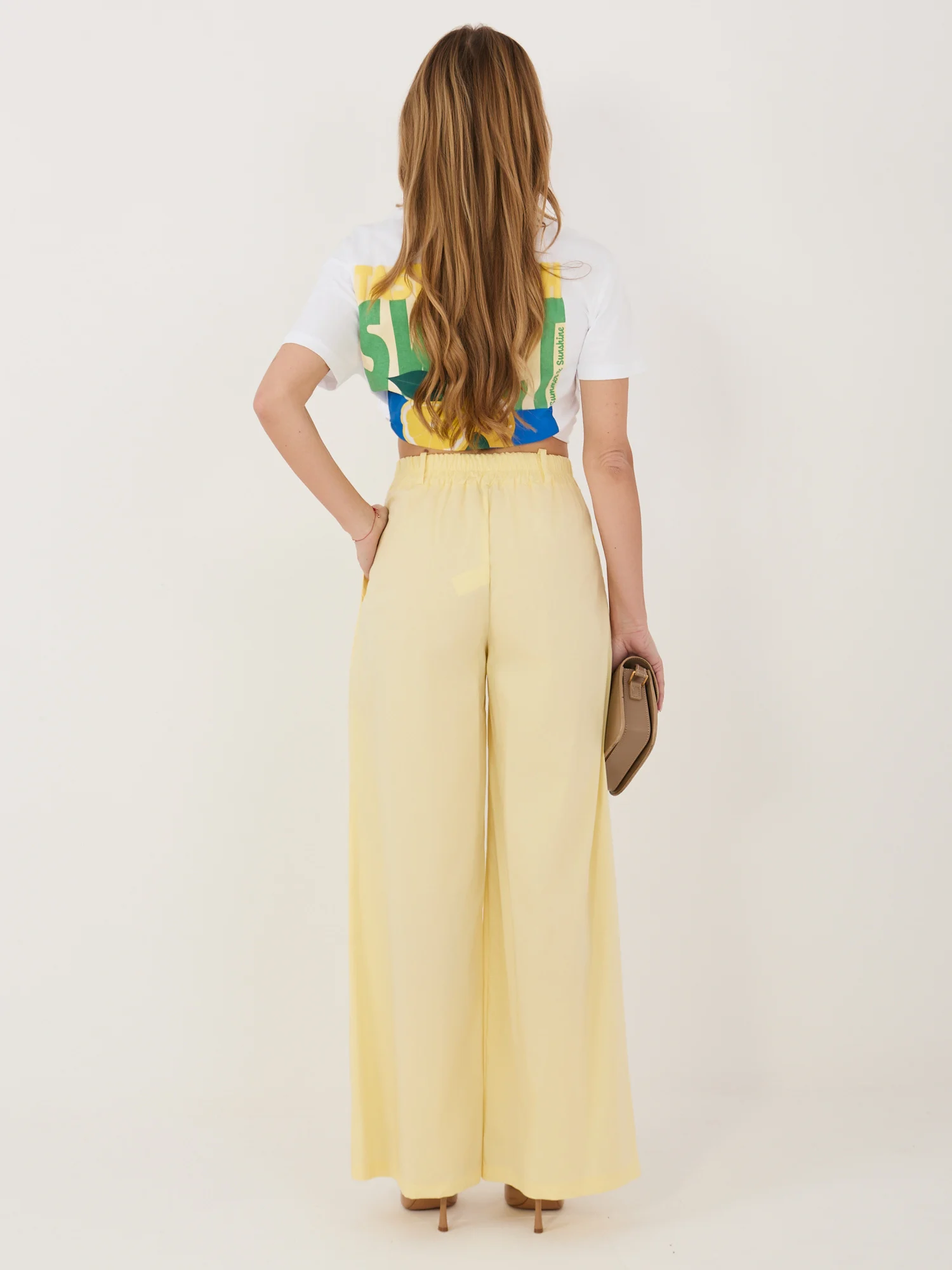 Pantaloni Dama Lunga, Larga, RUE PARIS, Galben Eleganta Office - imagine 5