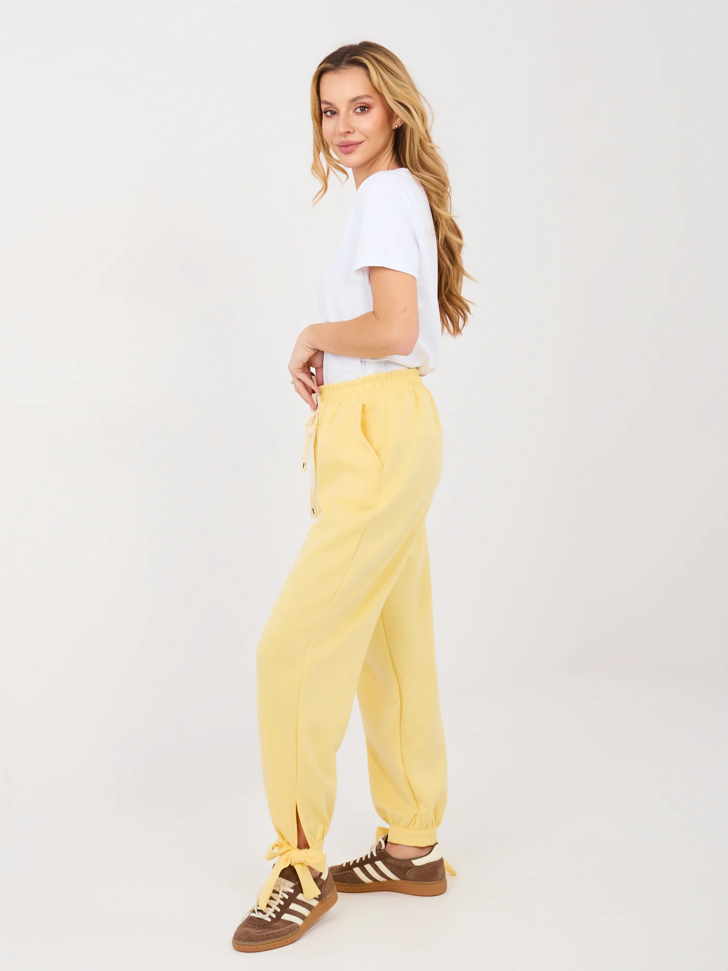Pantaloni Dama Mansete elastice, Guler inalt, ITALY MODA, Galben Casual - imagine 3