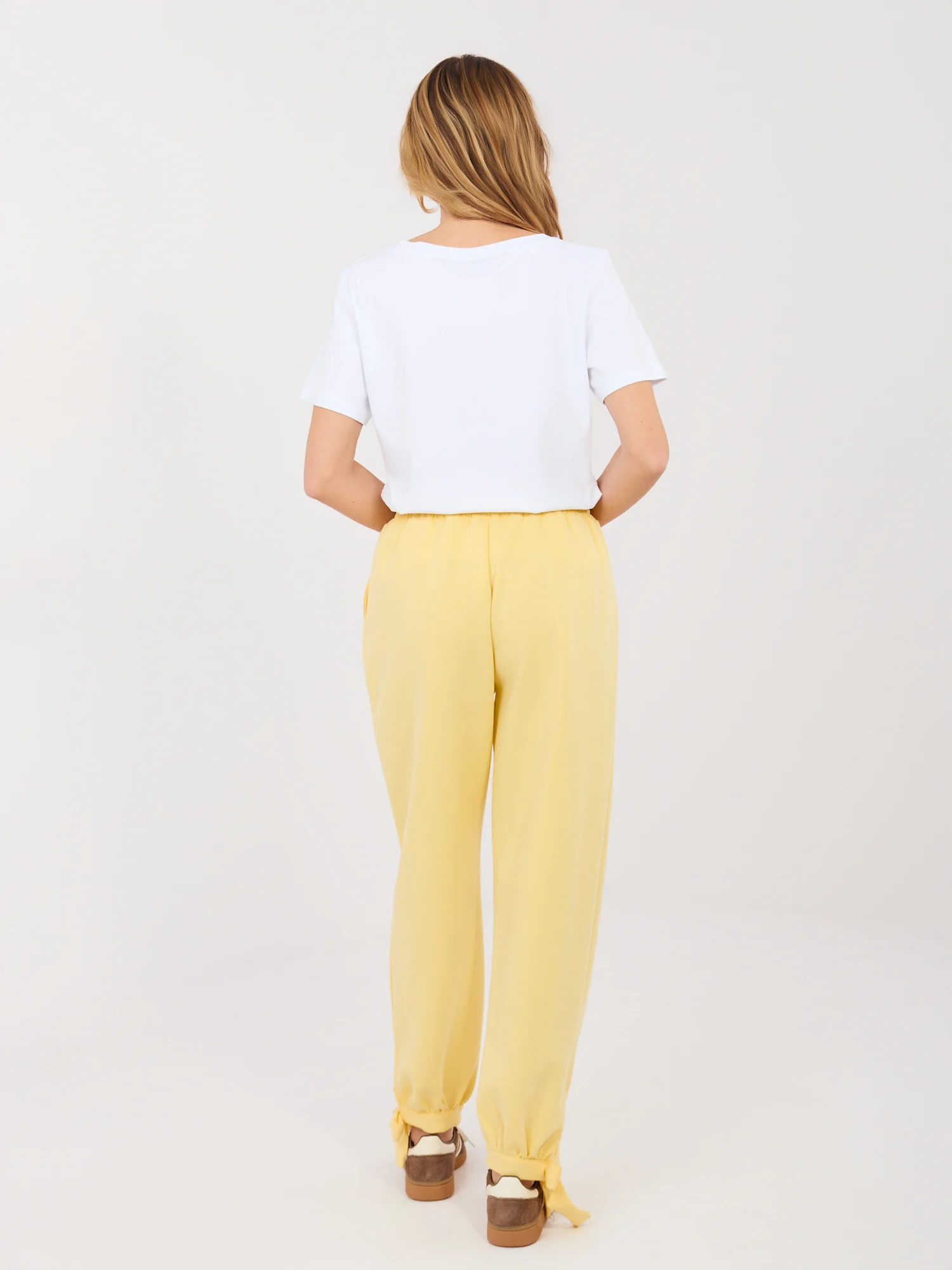 Pantaloni Dama Mansete elastice, Guler inalt, ITALY MODA, Galben Casual - imagine 4