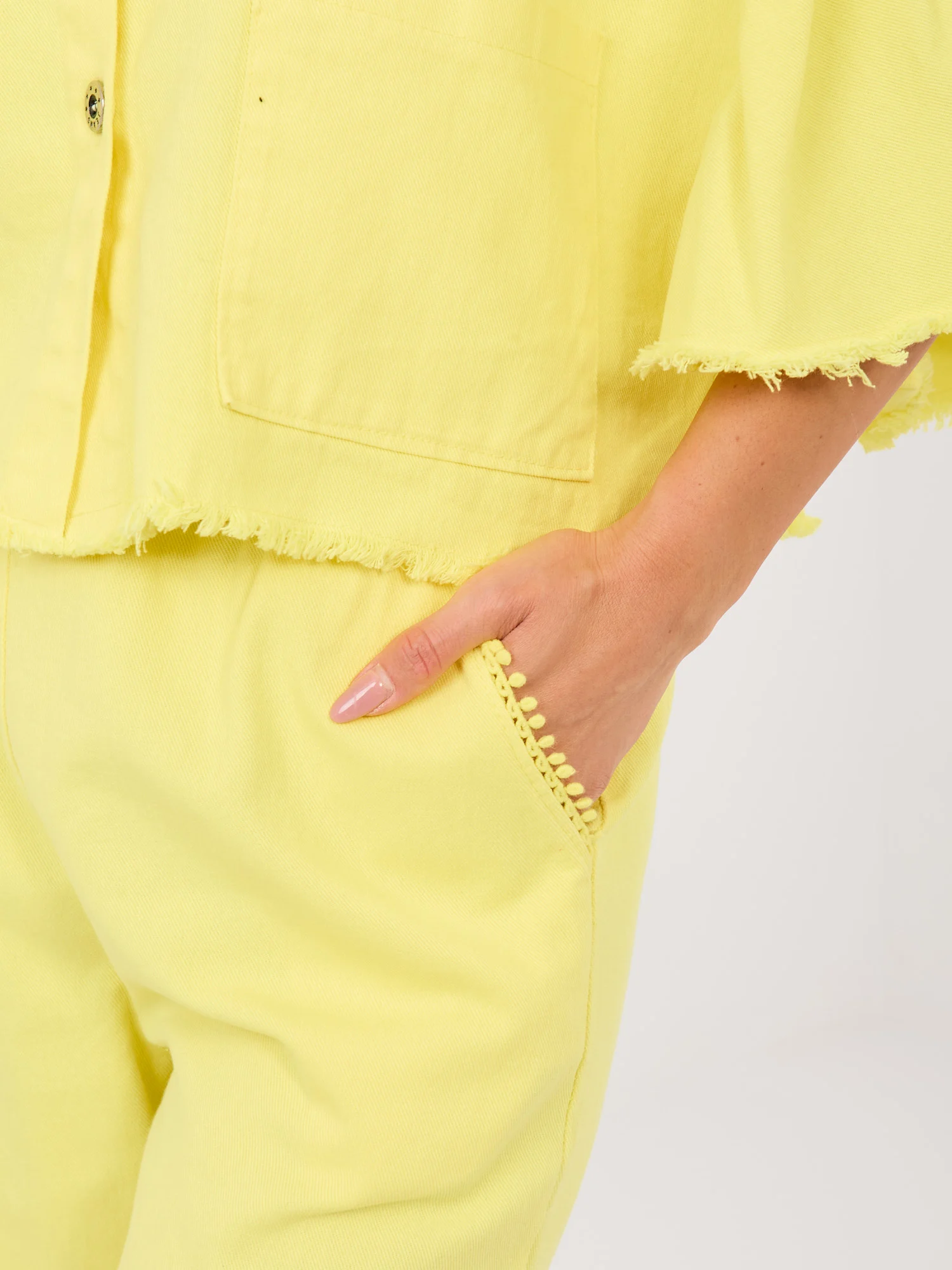 Pantaloni Dama Larga, Guler inalt, ITALY MODA, Galben Eleganta Office - imagine 3