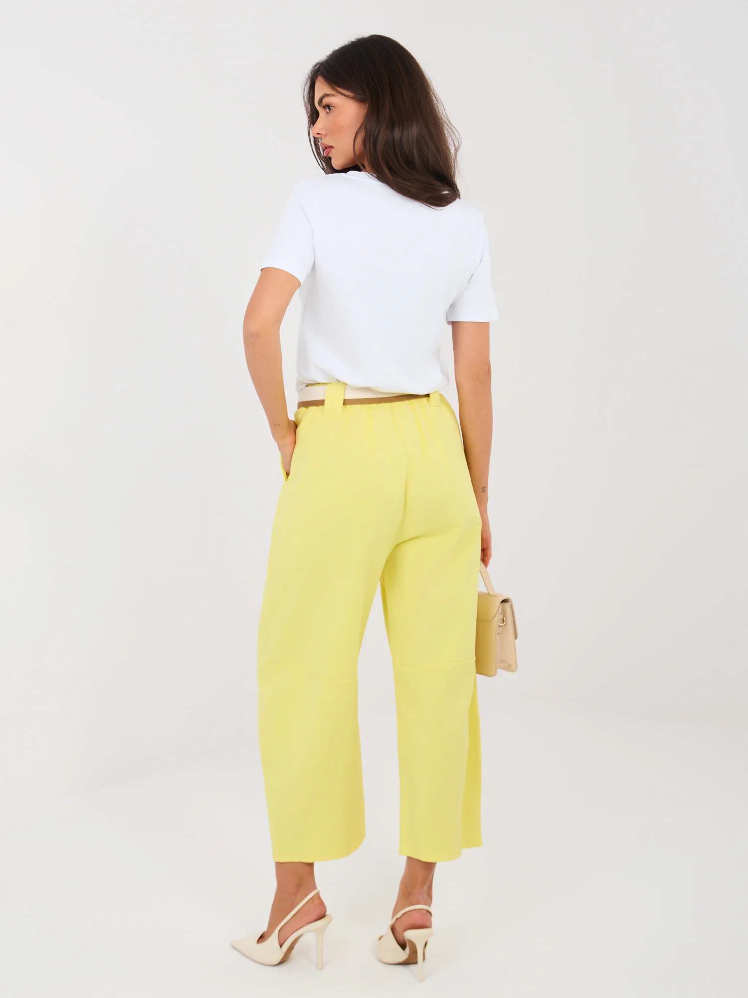 Pantaloni Dama Larga, Guler inalt, RUE PARIS, Galben Eleganta Office - imagine 4