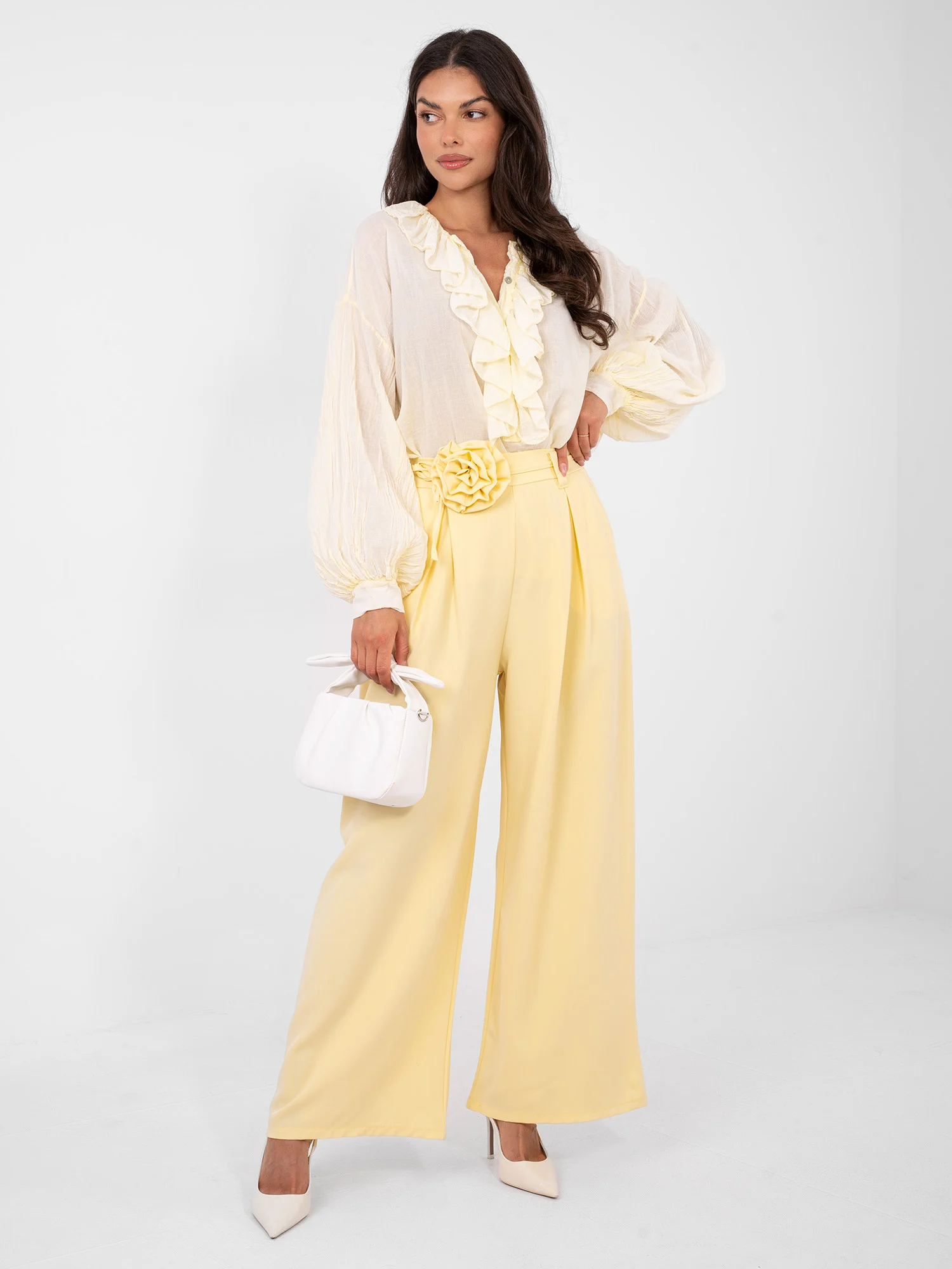 Pantaloni Dama Elegant, Guler inalt, RUE PARIS, Galben Eleganta Office - imagine 5
