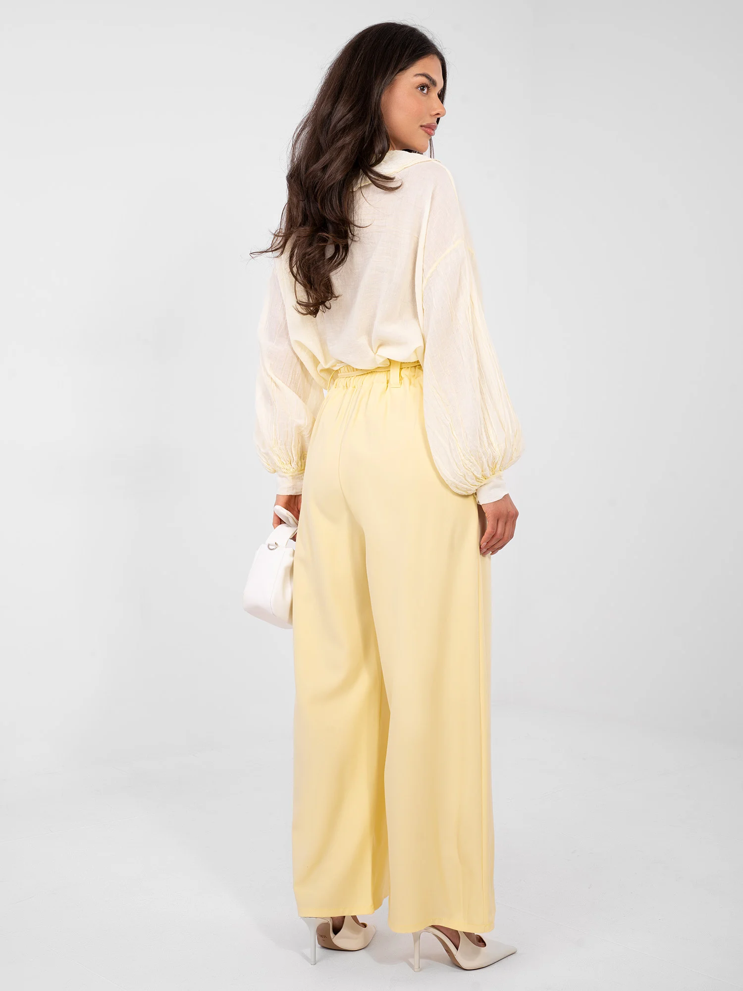 Pantaloni Dama Elegant, Guler inalt, RUE PARIS, Galben Eleganta Office - imagine 3