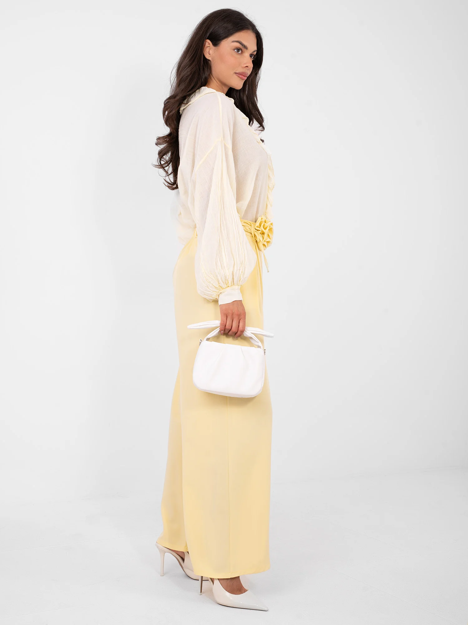Pantaloni Dama Elegant, Guler inalt, RUE PARIS, Galben Eleganta Office - imagine 2