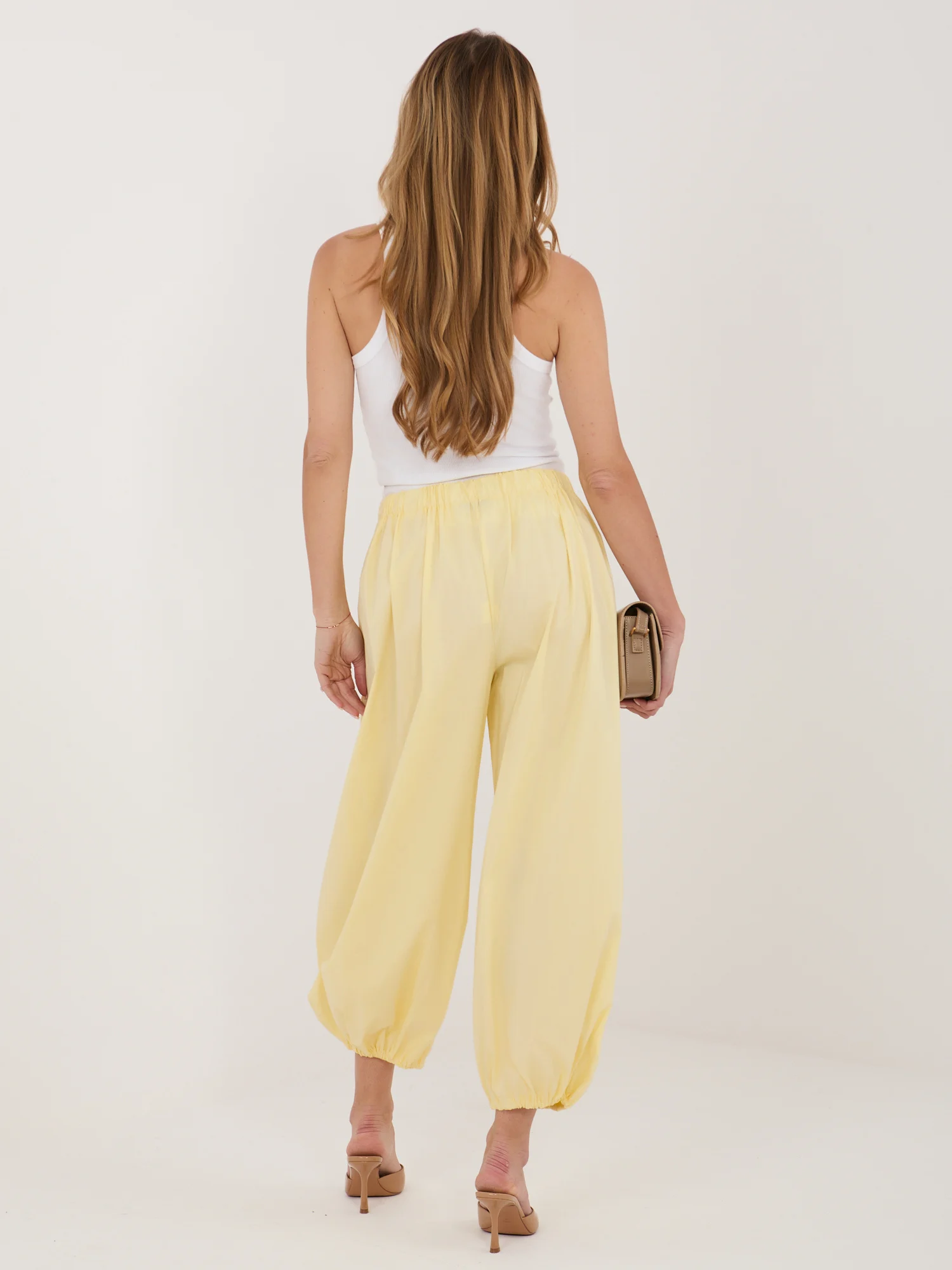 Pantaloni Dama 7/8, Mansete elastice, RUE PARIS, Galben Casual - imagine 3