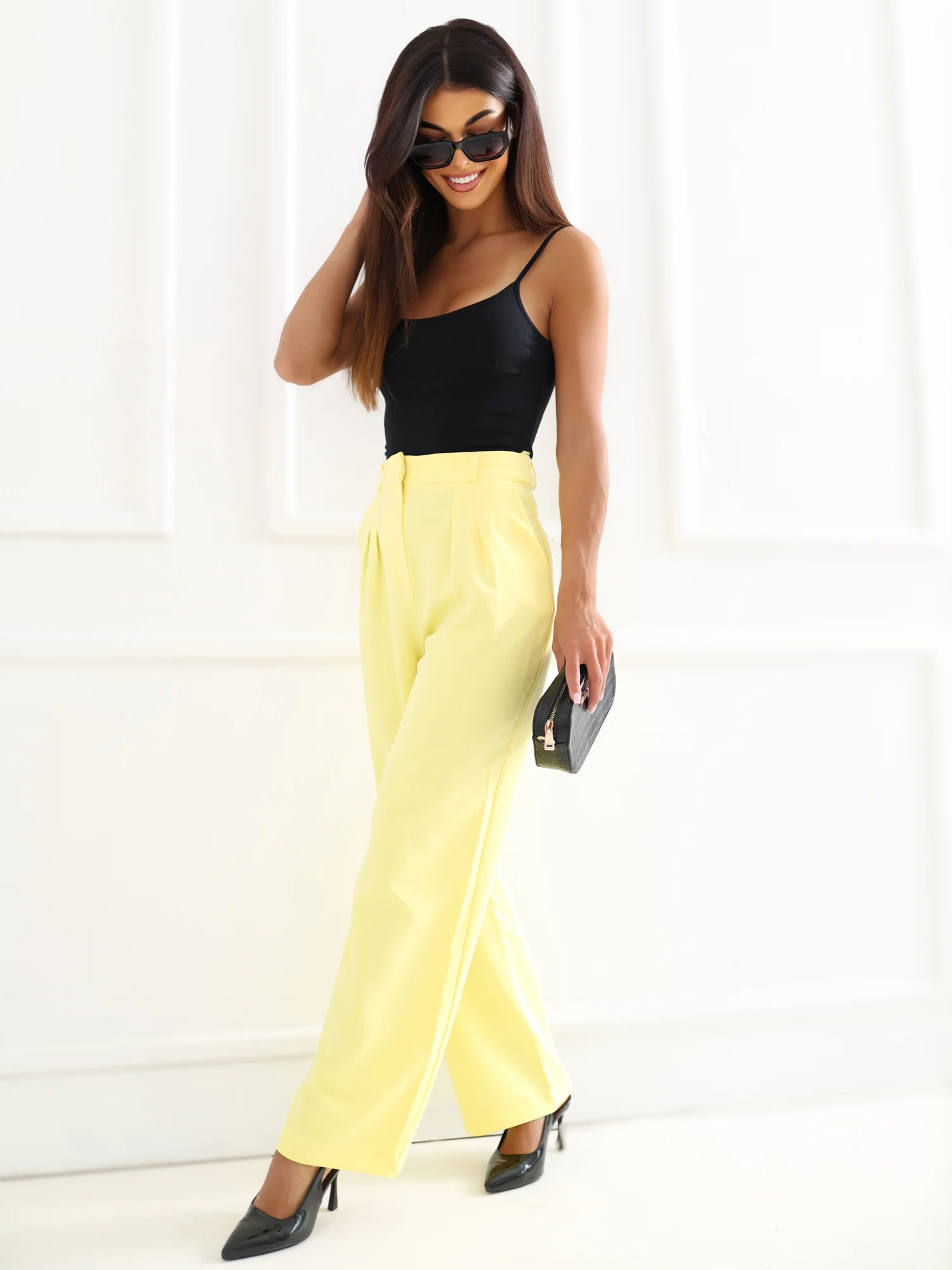 Pantaloni Dama Elegant, Guler inalt, RUE PARIS, Galben de Petrecere - imagine 5