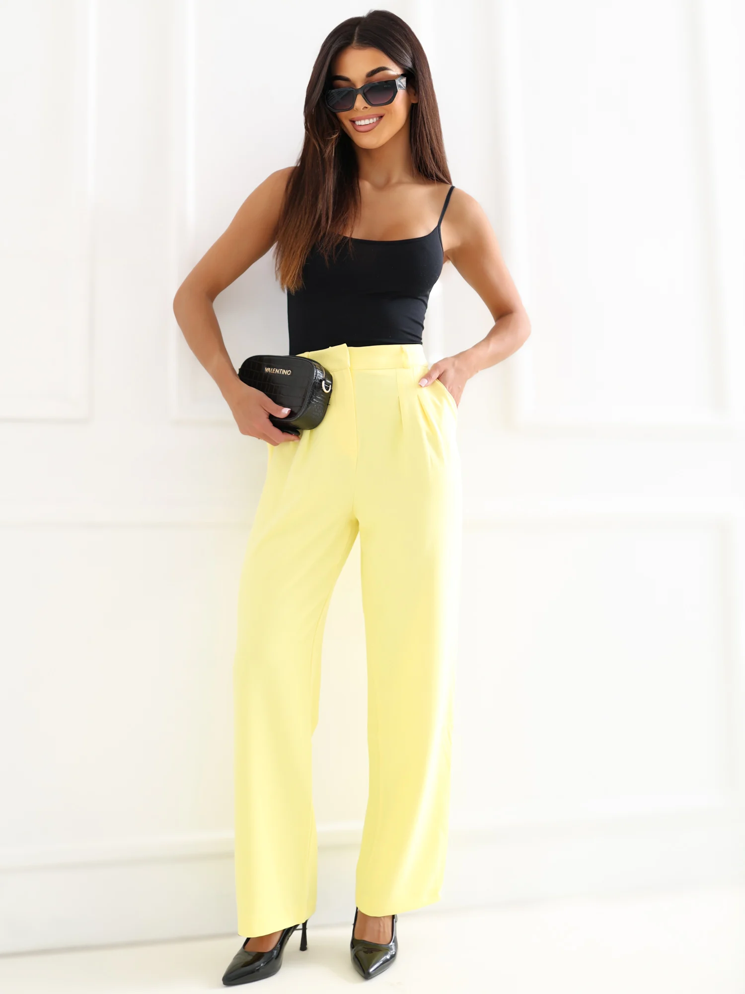 Pantaloni Dama Elegant, Guler inalt, RUE PARIS, Galben de Petrecere - imagine 3